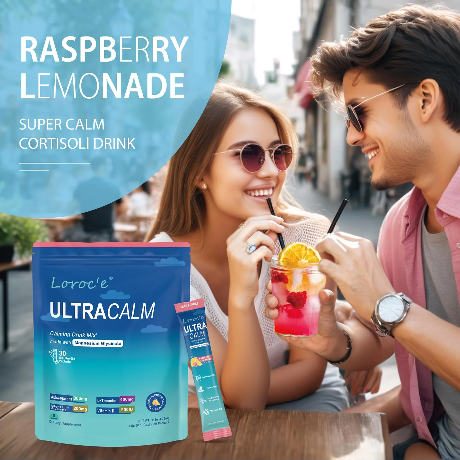 UltraCalm Super Cortisol Drink with Magnesium Glycinate, Ashwagandha, L-Theanine, Vitamin D3, Magnesium Powder for Sleep & Stress Relief, Raspberry Lemonade (30 Servings) - Image 3