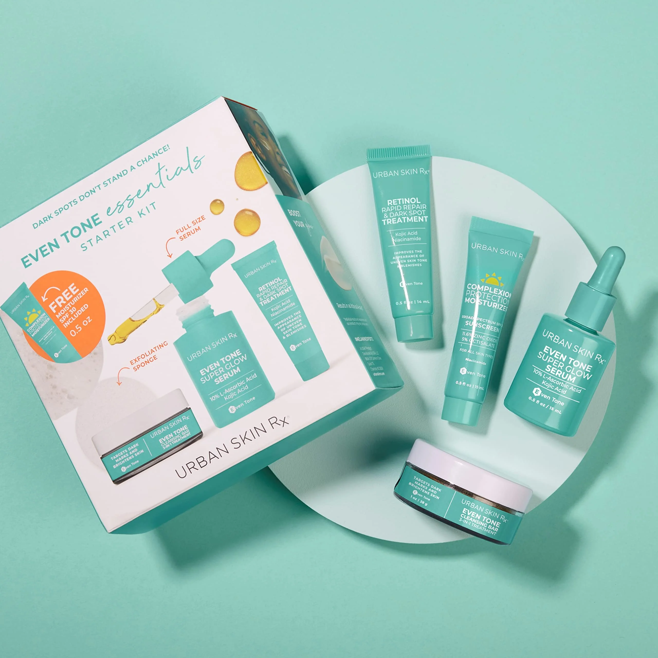 Urban Skin Rx® Even Tone Essentials Daily Regimen Starter Kit, Includes 3-in-1 Cleansing Bar, Super Glow Serum, Retinol Rapid Repair & Dark Spot Treatment + Complexion Protection SPF 30 Moisturizer - Image 3