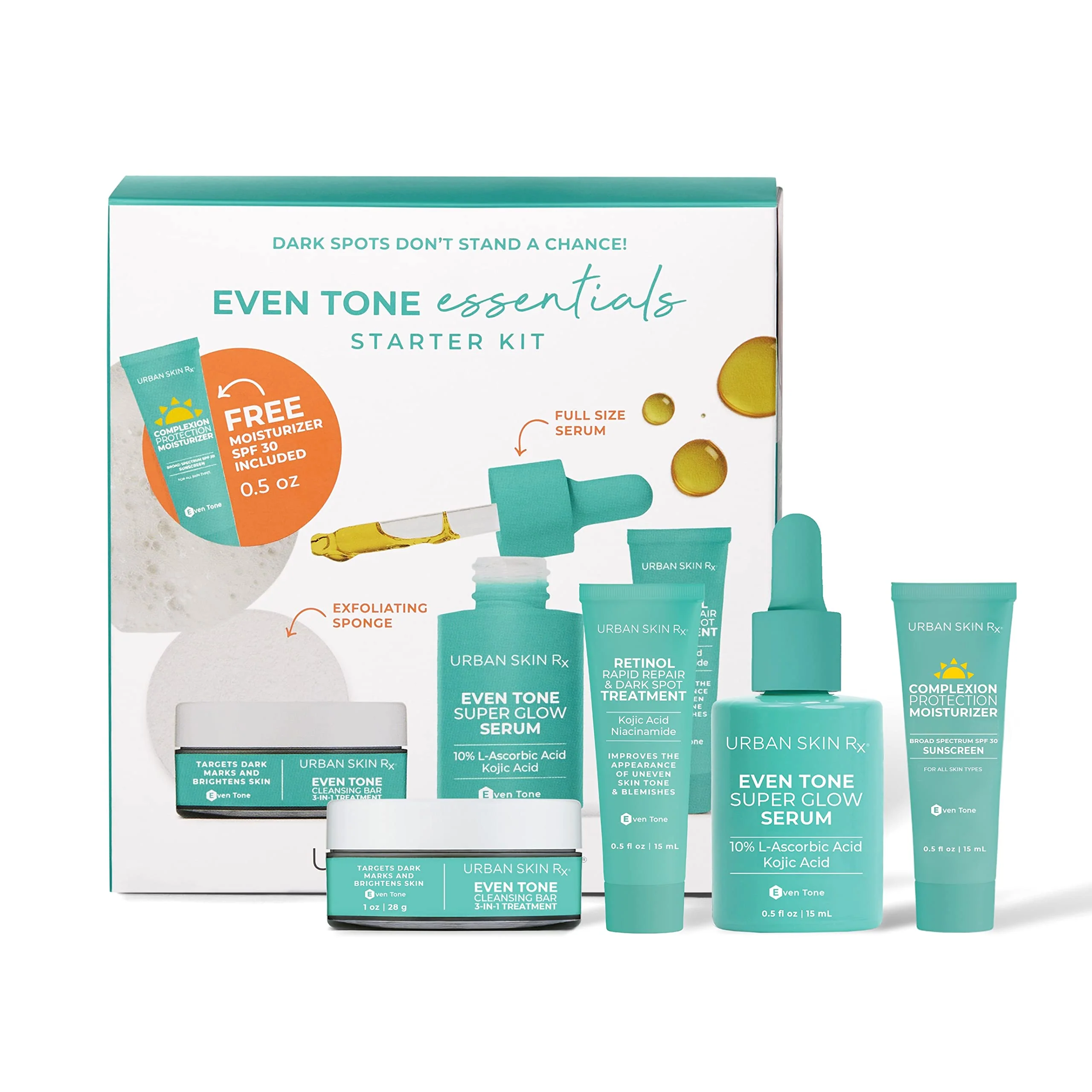 Urban Skin Rx® Even Tone Essentials Daily Regimen Starter Kit, Includes 3-in-1 Cleansing Bar, Super Glow Serum, Retinol Rapid Repair & Dark Spot Treatment + Complexion Protection SPF 30 Moisturizer - Image 4