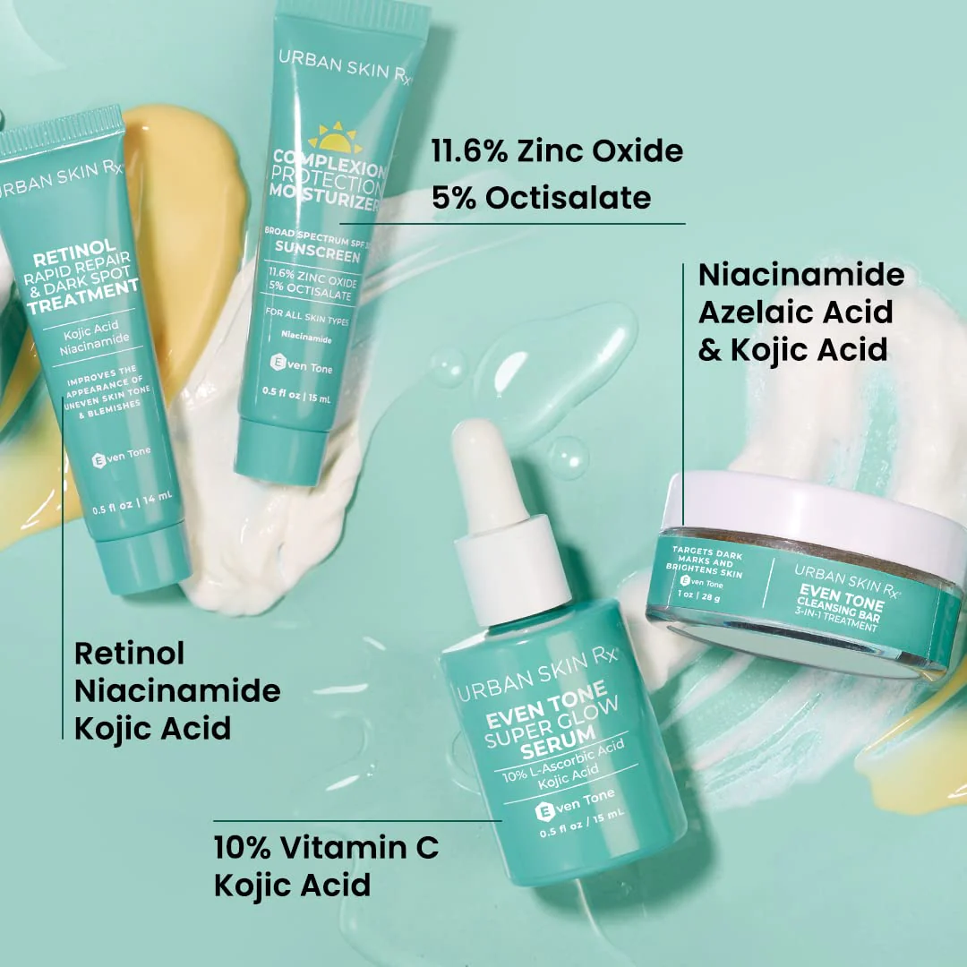 Urban Skin Rx® Even Tone Essentials Daily Regimen Starter Kit, Includes 3-in-1 Cleansing Bar, Super Glow Serum, Retinol Rapid Repair & Dark Spot Treatment + Complexion Protection SPF 30 Moisturizer - Image 6
