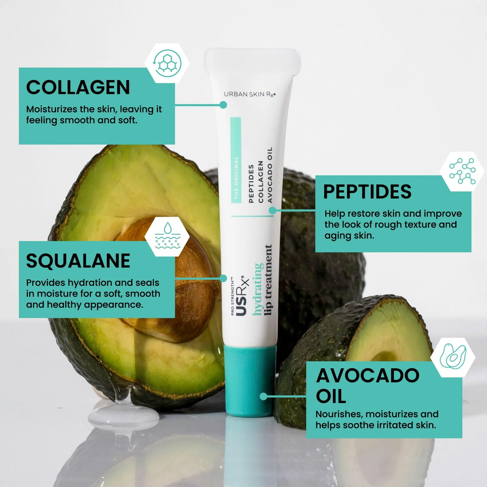 Urban Skin Rx® Pro Strength Hydrating Collagen & Peptides Daily Lip Treatment, Non-Sticky, Ultra-Moisturizing Balm, Smooths, Softens & Plumps Dry & Chapped Lips, Clear, 0.31 Oz (Packaging May Vary) - Image 7