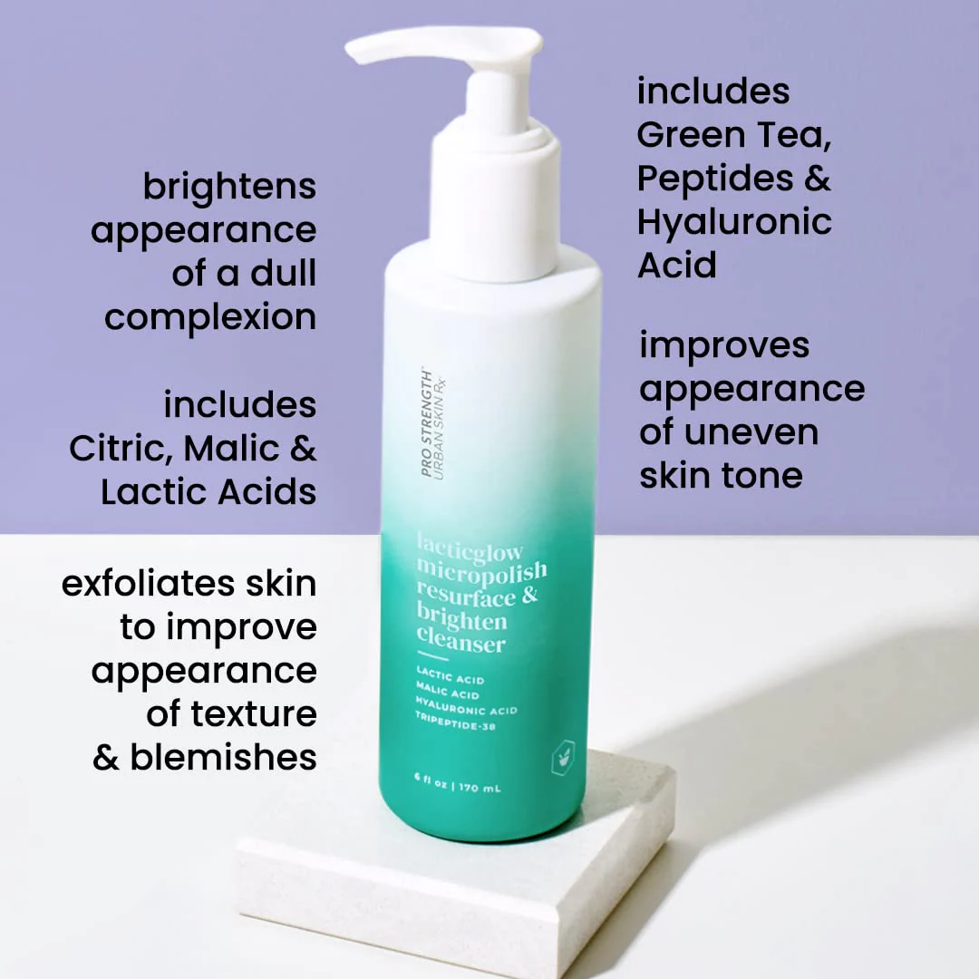 Urban Skin Rx® Pro Strength LacticGlow Micropolish Daily Resurface & Brighten Exfoliating Facial Cleanser, Improves the Appearance of Texture, Blemishes, Uneven Skin Tone, & Dull Complexion, 6.0 Fl Oz - Image 4