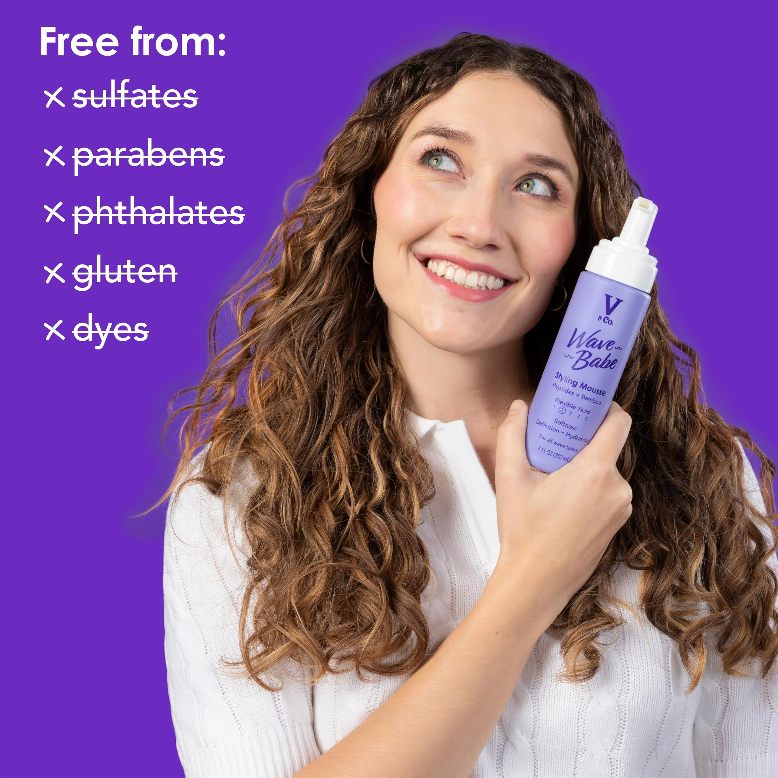 V&Co. Wave Babe Styling Mousse – Hair Mousse for Wavy Hair, Frizz Control & Volume – Lightweight Flexible Hold,Hydrating Hair Styling Product with Peptides & Bamboo Extract – 7 oz - Image 5