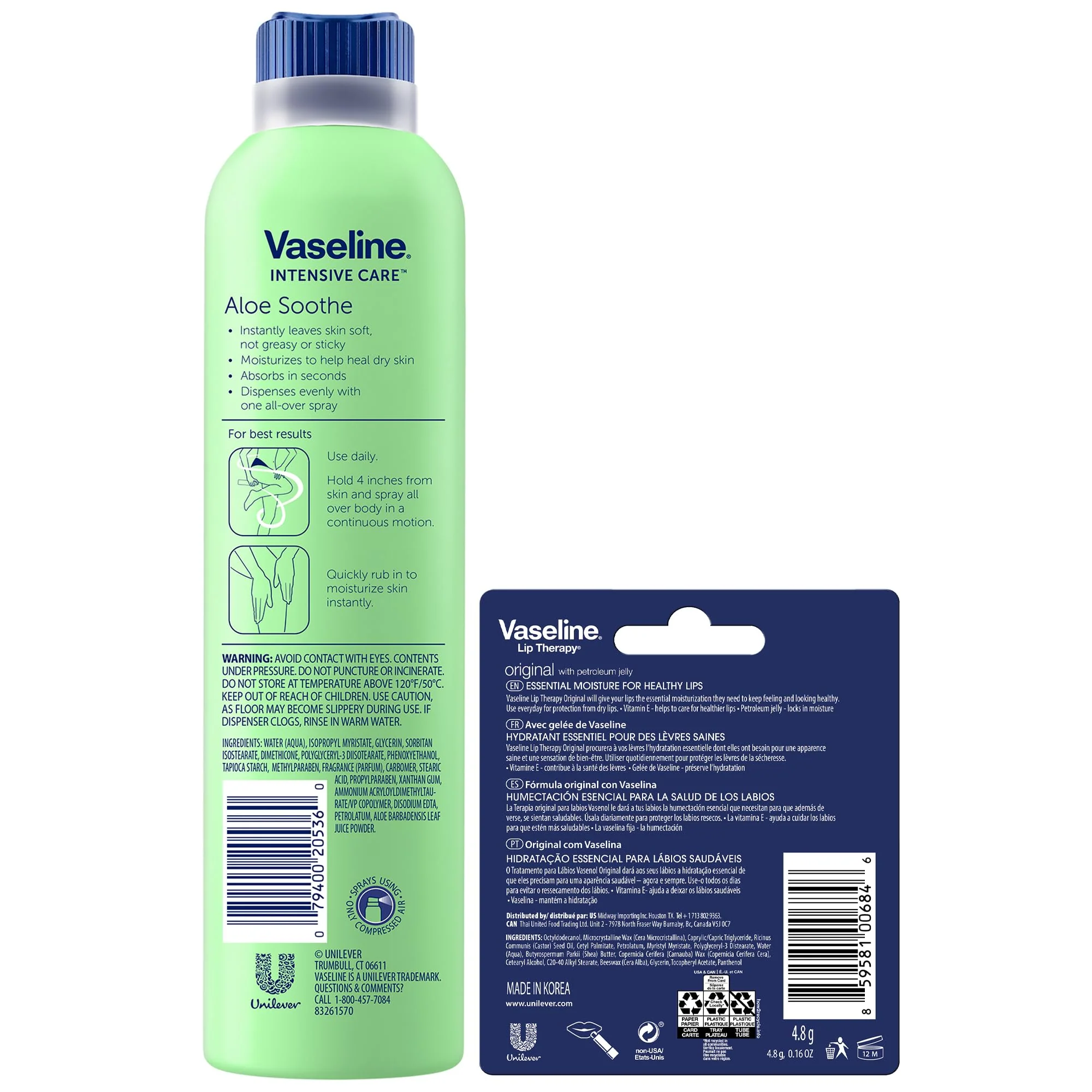 Vaseline Aloe Soothe Spray 2-Pack – Non-Greasy, Fast-Absorbing All-Over Soothing Moisturizer for Dry Skin + Original Lip Therapy for Soft, Smooth Lips - Image 7
