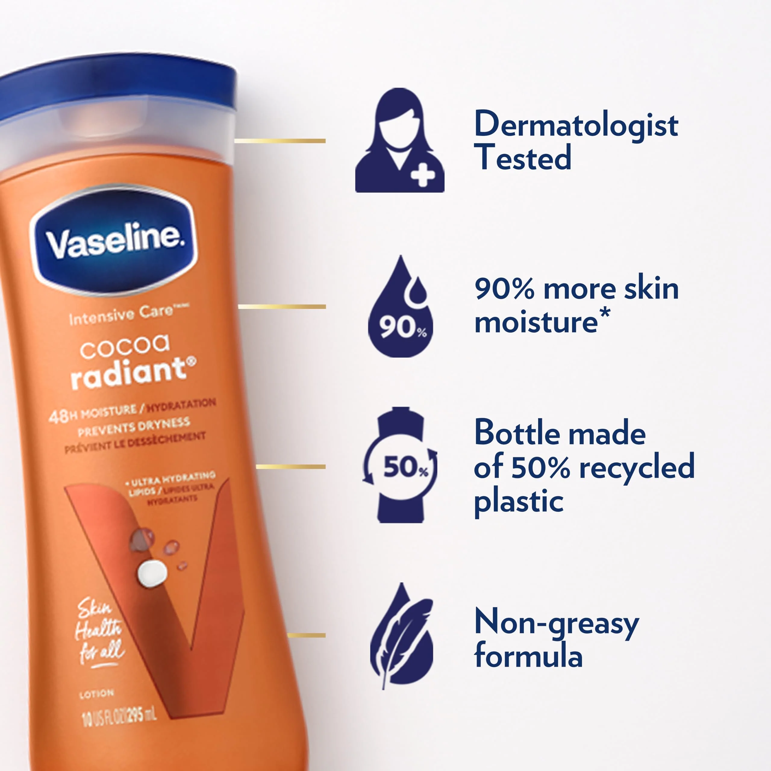 Vaseline Cocoa Radiant 2-Pack – Intensive Care Moisturizing Hand and Body Lotion with Ultra-Hydrating Lipids, Pure Cocoa Butter, 10 Oz Ea - Image 7