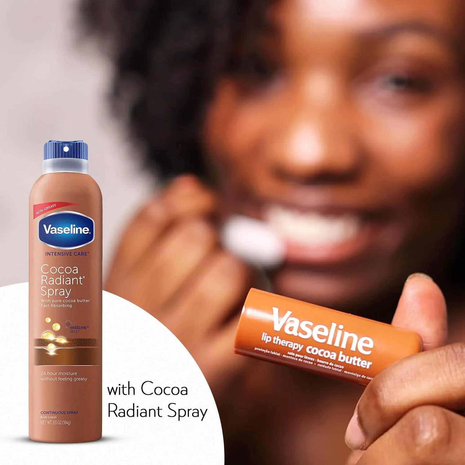 Vaseline Cocoa Radiant Spray 2-Pack for Dry Skin + Vaseline Lip Therapy Cocoa Butter Lip Balm (3 Piece Set) - Image 6