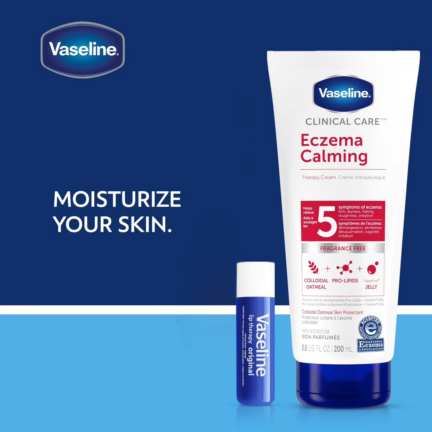 Vaseline Eczema Lotion, Calming Therapy Cream 2-Pack with Colloidal Oatmeal + Original Vaseline Lip Therapy for Dry Lips with Petroleum Jelly (3 Piece Set) - Image 6