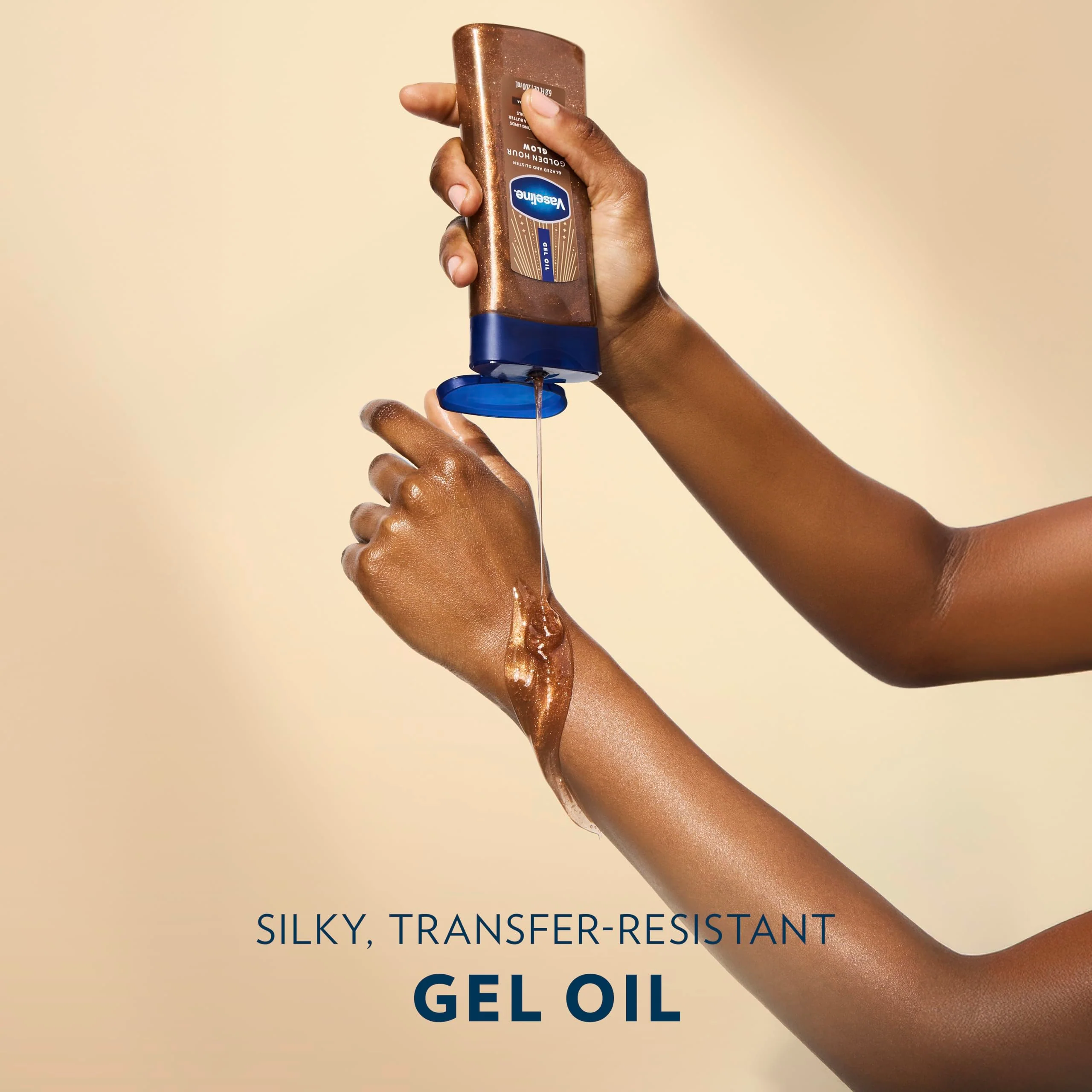 Vaseline Glazed and Glisten Golden Hour Body Gel Oil Glow Vanilla Cocoa Shimmering with Ultra-Hydrating Lipids and 100% Pure Cocoa Butter, 6.8 Oz - Image 3
