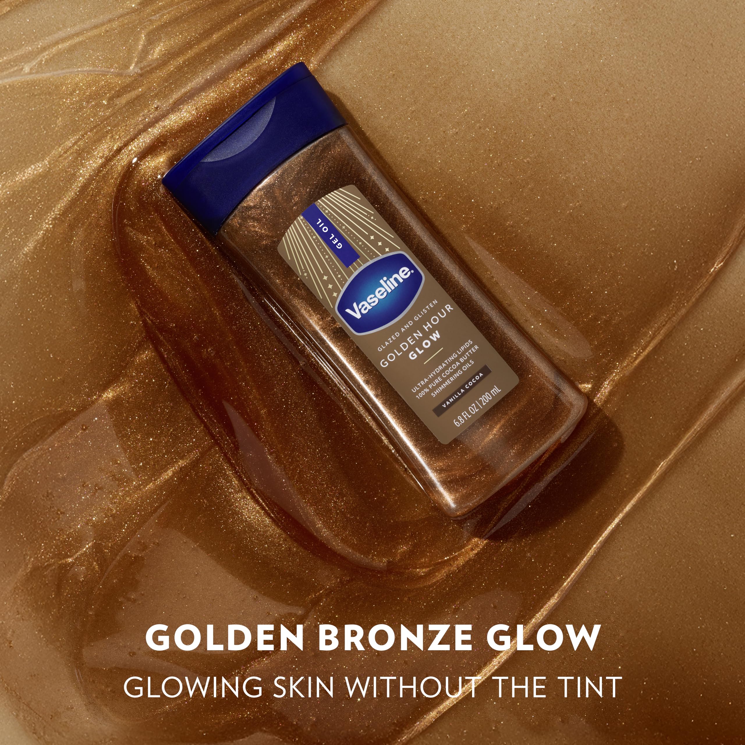Vaseline Glazed and Glisten Golden Hour Body Gel Oil Glow Vanilla Cocoa Shimmering with Ultra-Hydrating Lipids and 100% Pure Cocoa Butter, 6.8 Oz - Image 7