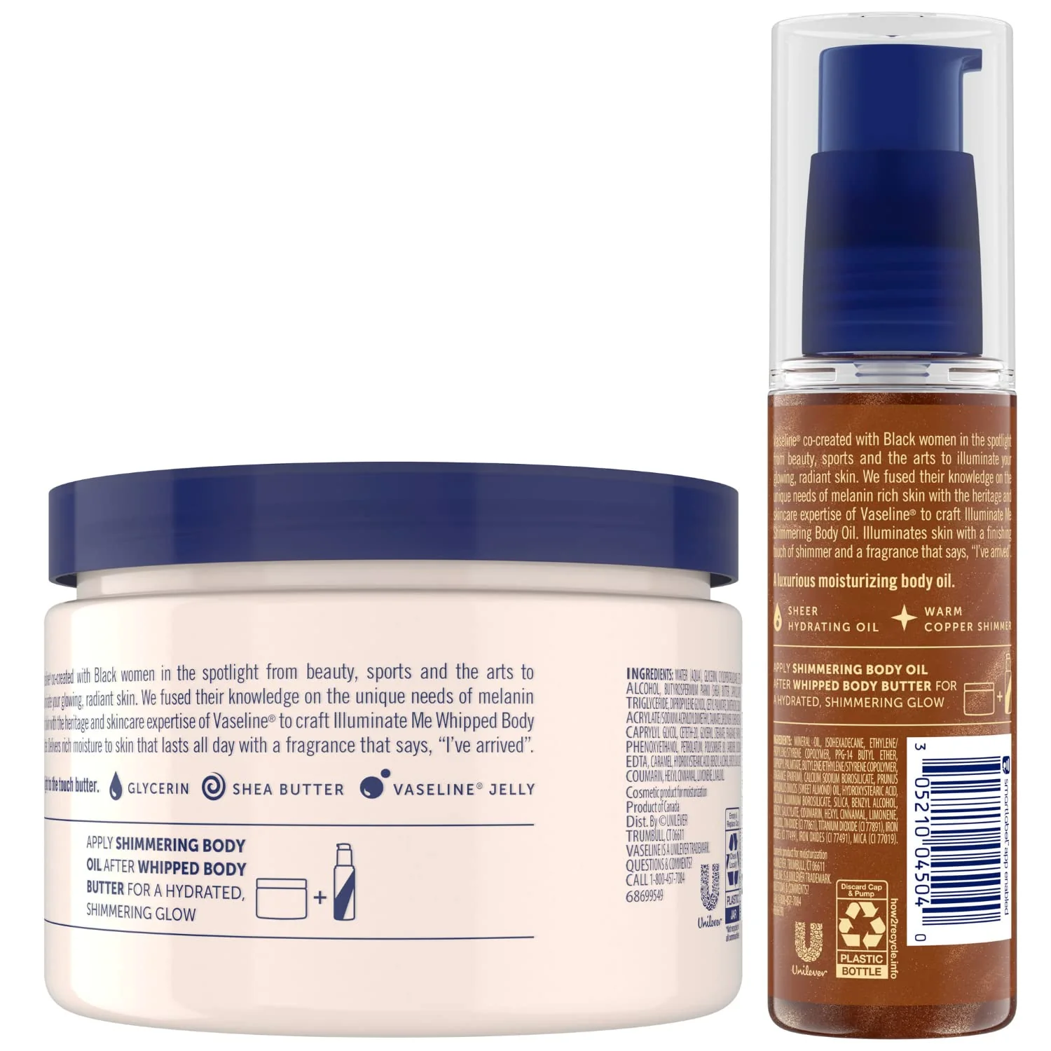 Vaseline Illuminate Me Body Butter & Oil - Shimmering Body Bronzer, Hydrating Whipped Organic Shea Butter with 24-Hour Moisture for Melanin-Rich Skin, Radiant Glow Oil (2 Piece Set) - Image 9