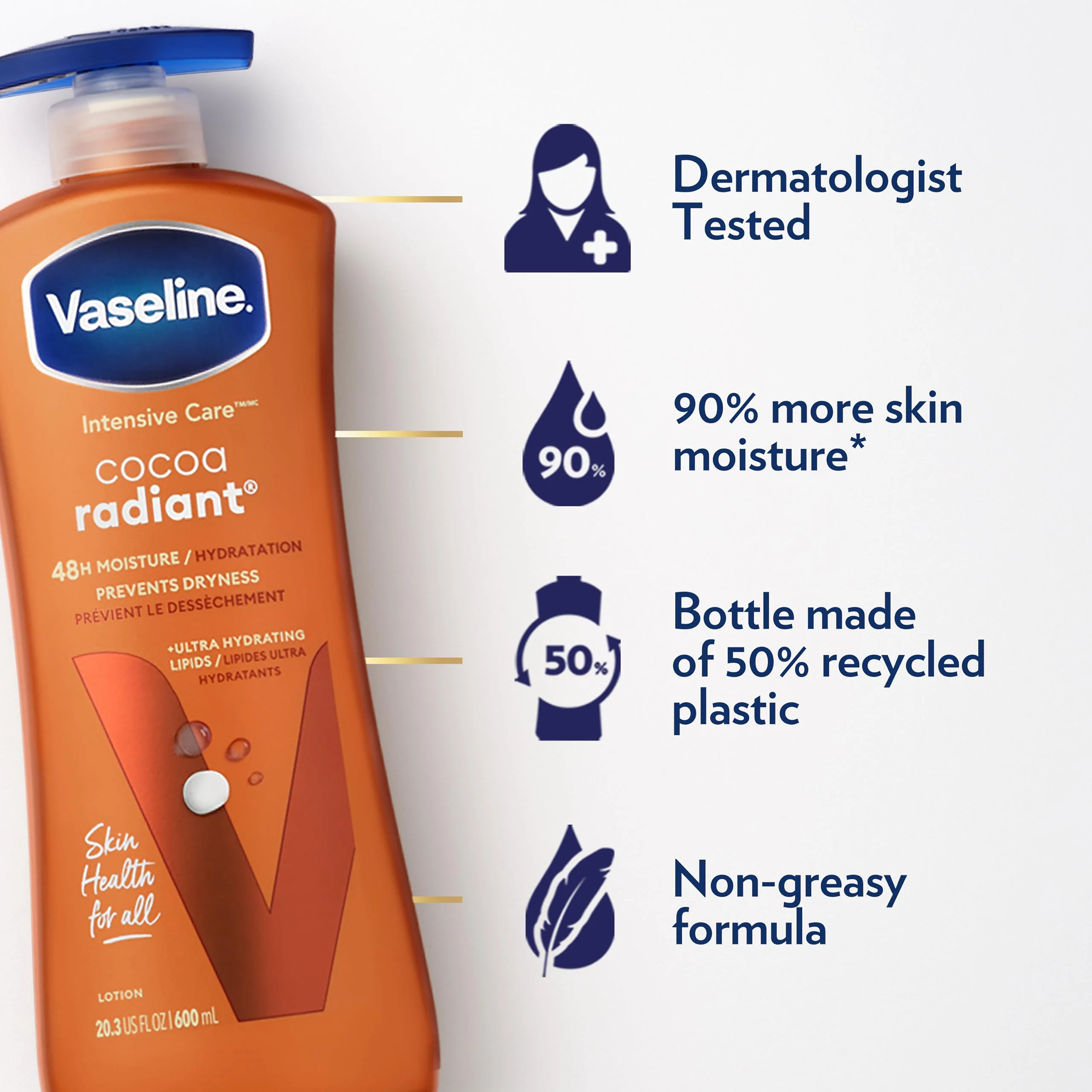 Vaseline Intensive Care Body Lotion Cocoa Radiant 4 Count for Dry Skin Lotion Made with Ultra-Hydrating Lipids and Pure Cocoa Butter for a Long-Lasting, Radiant Glow 20.3 Oz - Image 6