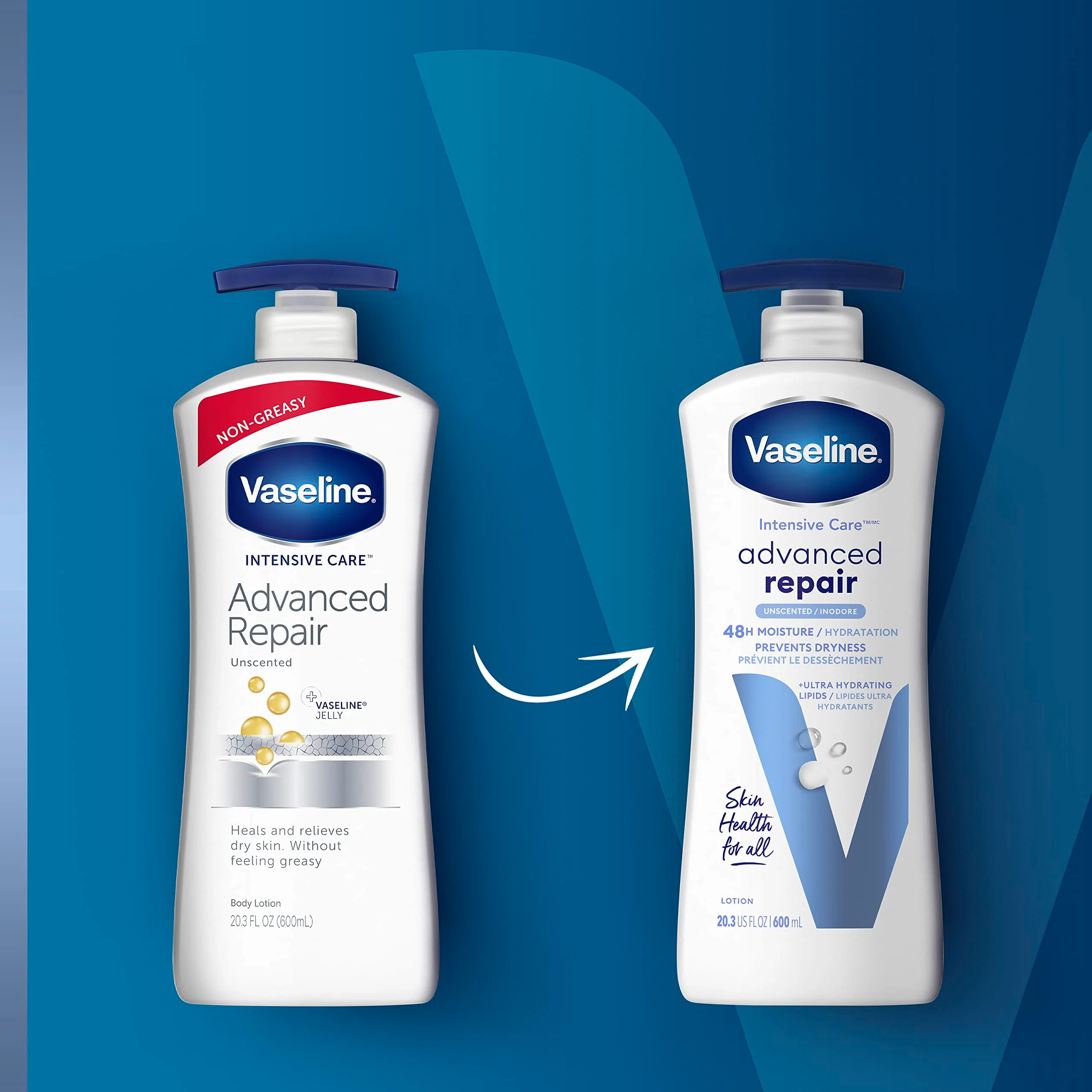 Vaseline Intensive Care Unscented Advanced Repair Body Lotion - Ultra-Hydrating with Lipids for Extremely Dry Skin, 20.3 oz, Pack of 3 - Image 2