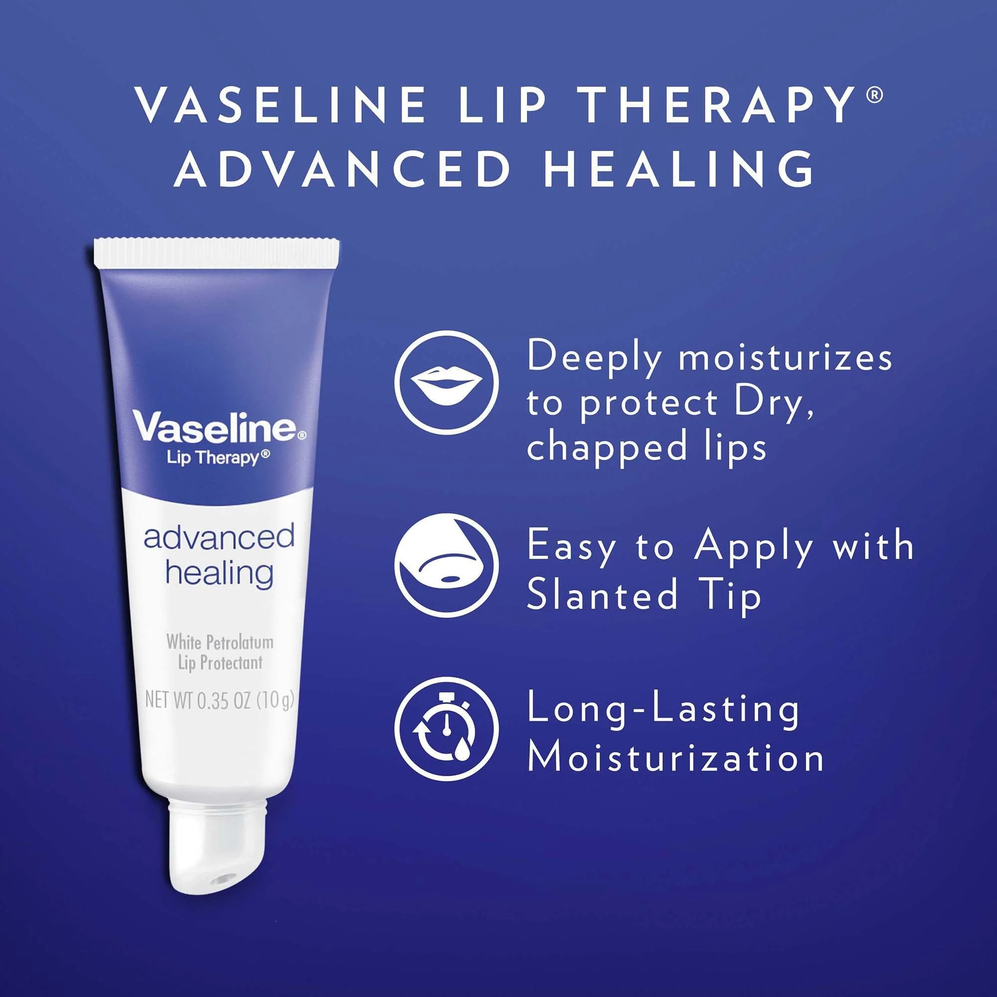 Vaseline Lip Therapy Advanced Healing 3-Pack – White Petroleum Moisturizing Lip Balm for Extremely Dry Lips, 0.35 Oz Ea - Image 5