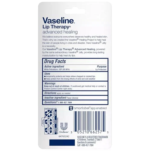 Vaseline Lip Therapy Advanced Healing Lip Balm Tube 2-Pack – White Petroleum Protectant, Moisturizer for Dry Lips, 0.35 Oz Ea - Image 7