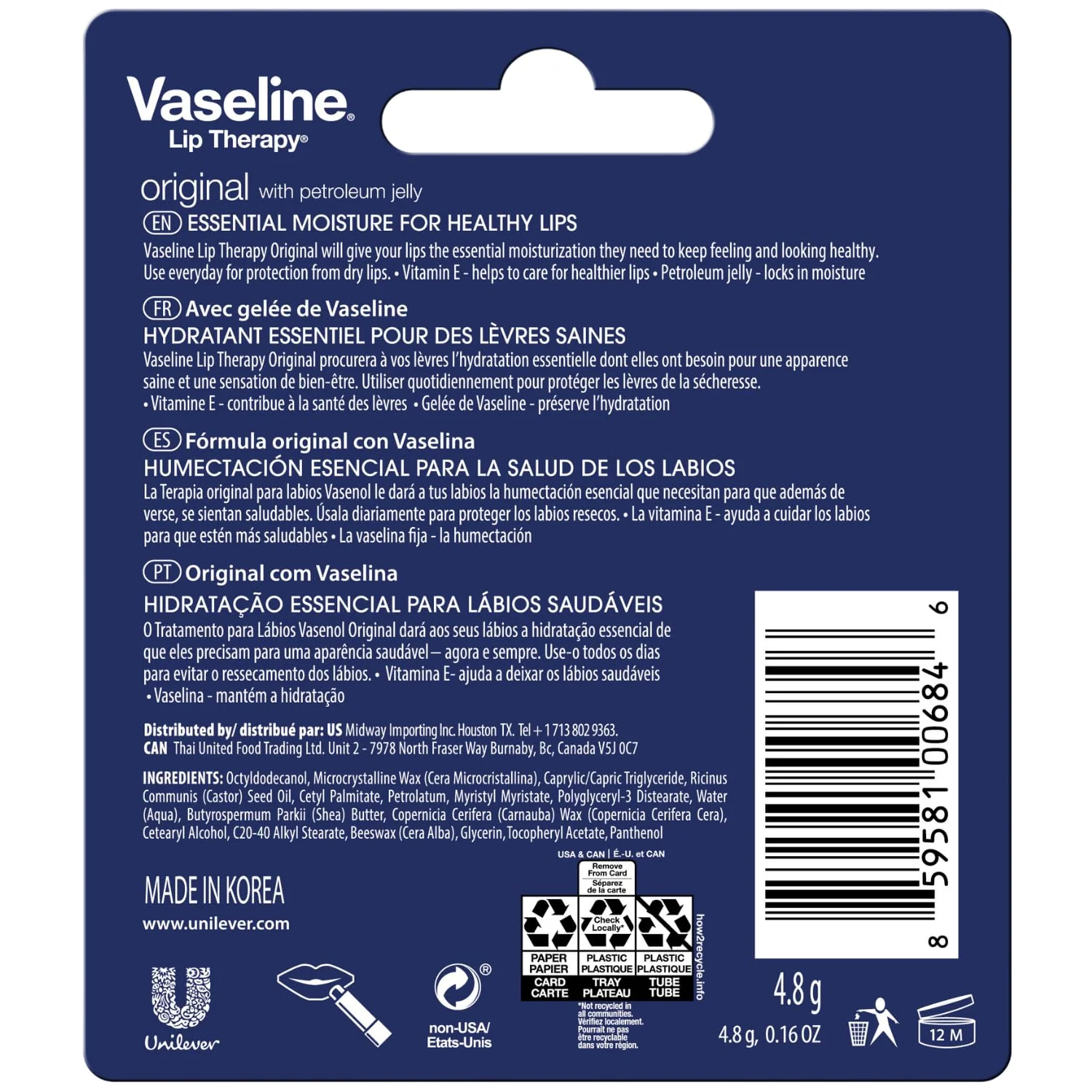 Vaseline Lip Therapy Original 12-Pack – Lip Moisturizer for Dry, Cracked Lips, 0.16 Oz Ea - Image 9