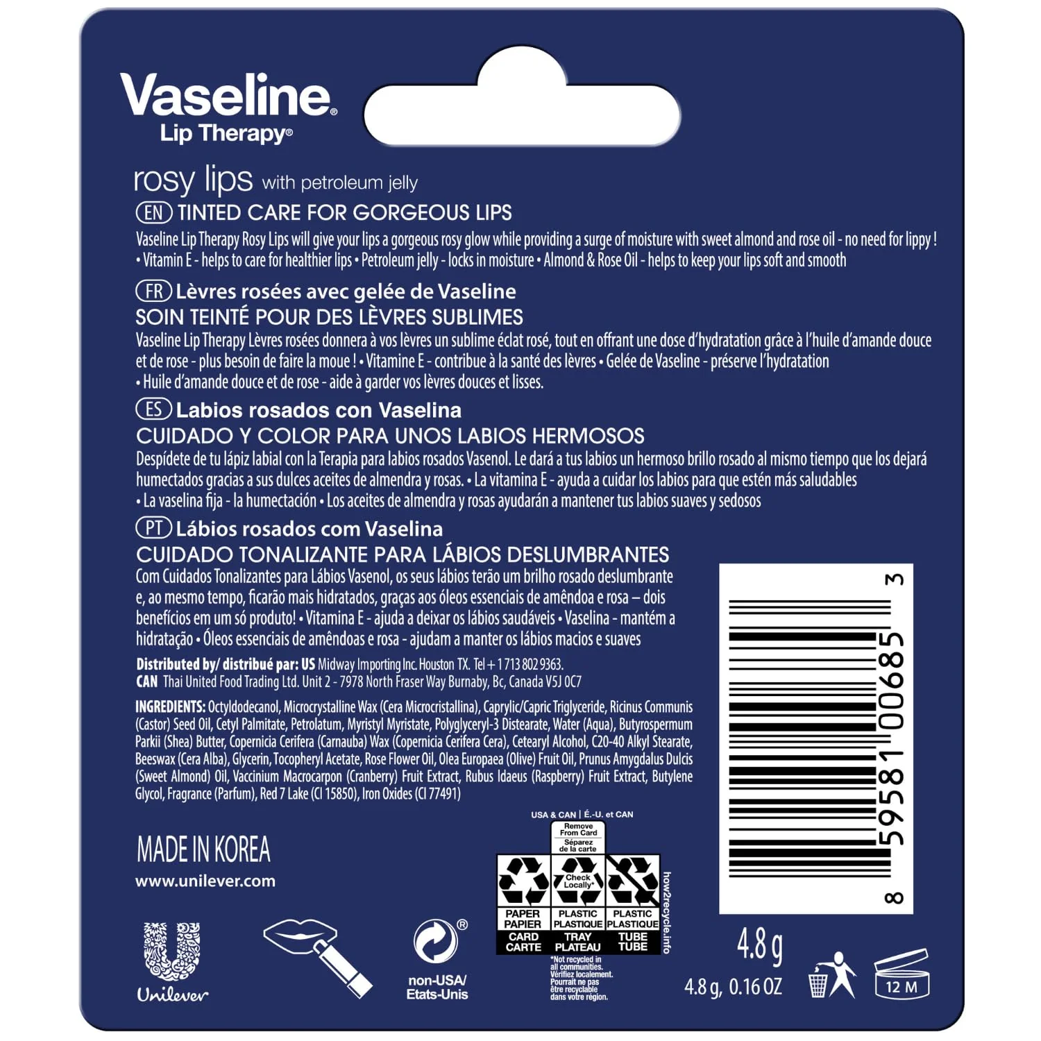 Vaseline Lip Therapy Rosy Lips 8-Pack – Moisturizing Lip Balm, Tinted, 0.16 Oz Ea - Image 9
