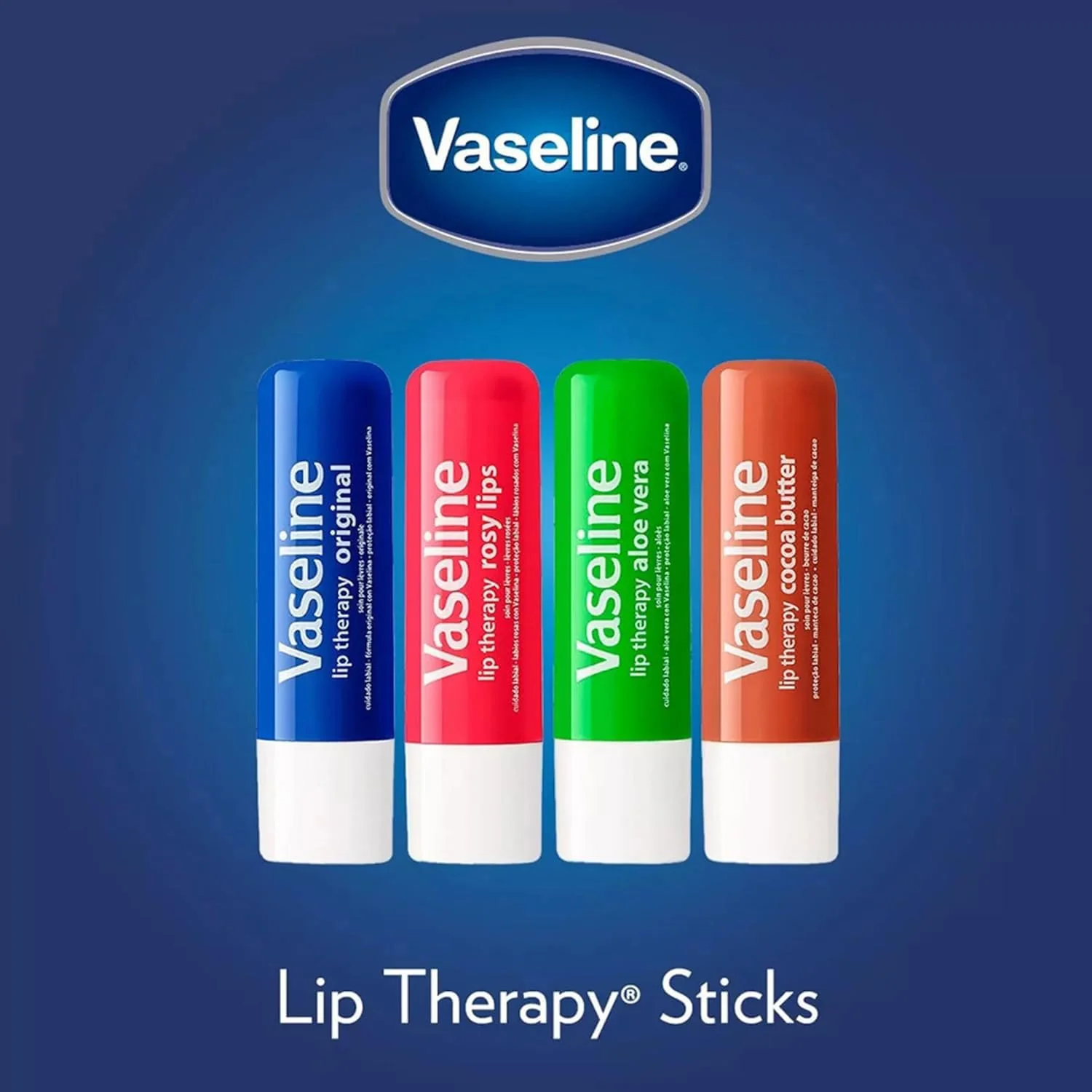 Vaseline Lip Therapy Variety 4-Pack – Rosy Lips + Cocoa Butter Moisturizing Lip Balm with Vitamin E, 0.16 Oz Ea - Image 2