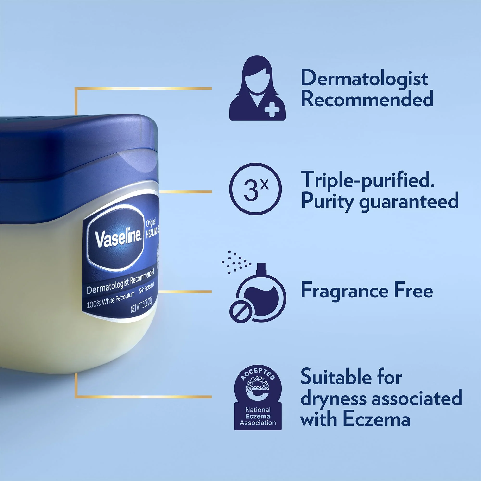 Vaseline Original & Cocoa Butter Healing Jelly Travel-Size Variety 2-Pack – Rich Moisturizing Ointment, Skin Protectant for Soothing Cracked, Dry Skin, 1.75 Oz Ea - Image 6