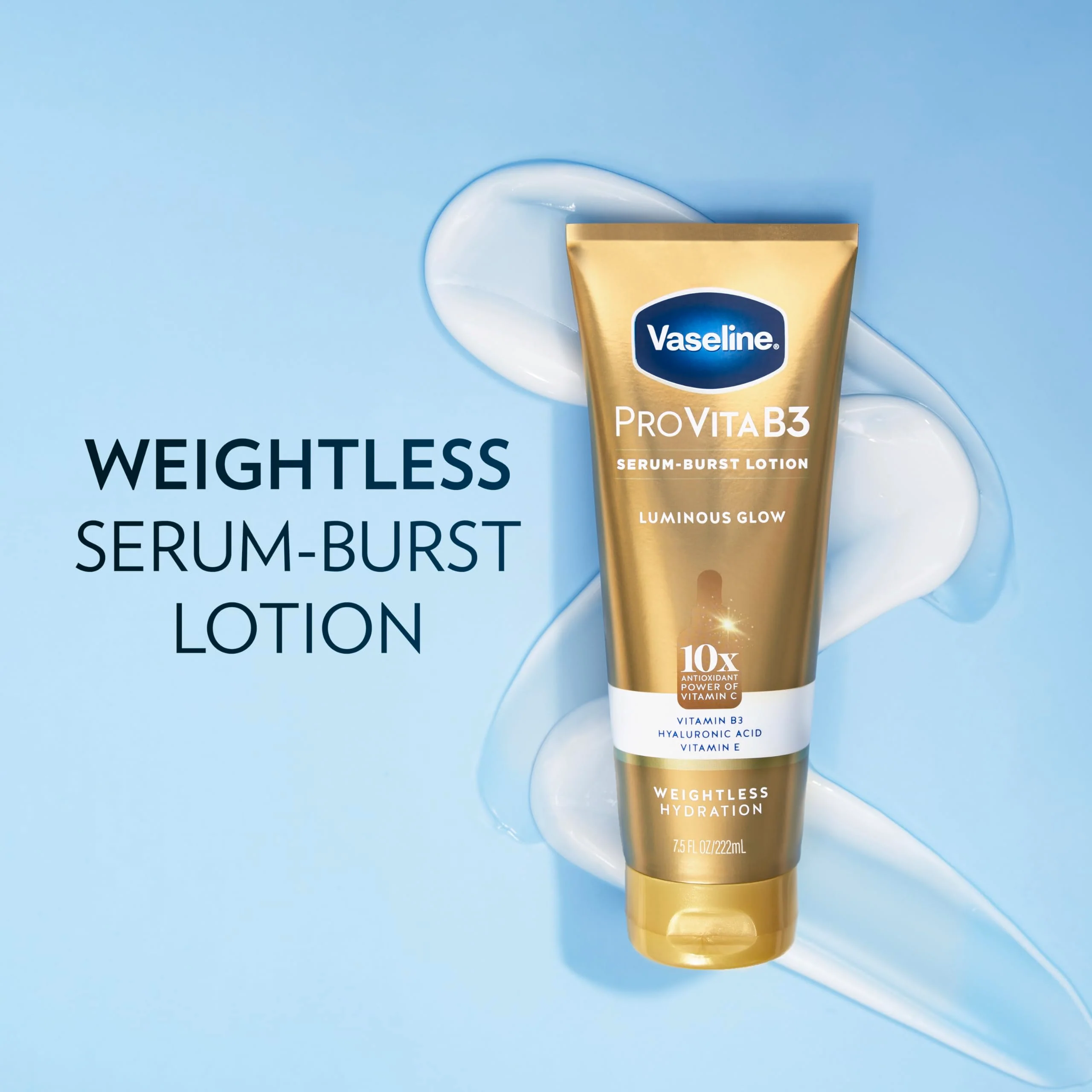 Vaseline Pro VitaB3 Serum Burst Lotion Luminous Glow Healthy, Glowing Skin, Lightweight 10x Antioxidant Power of Vitamin C with Vitamin B3, Hyaluronic Acid & Vitamin E, 7.5 Fl Oz - Image 6