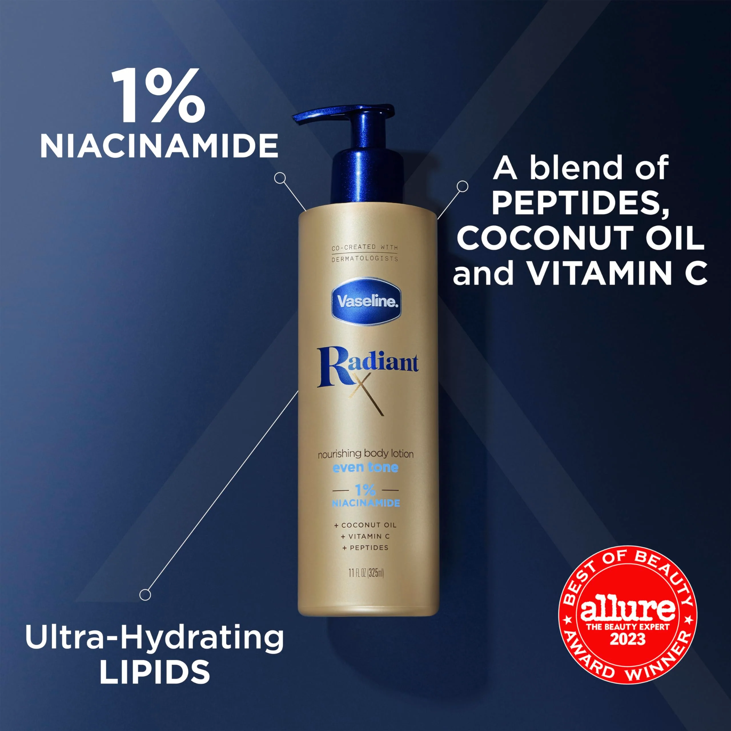 Vaseline Radiant X Even Tone Nourishing Body Lotion With 1% Niacinamide, Coconut Oil, Vitamin C, & Peptides 11 oz - Image 6