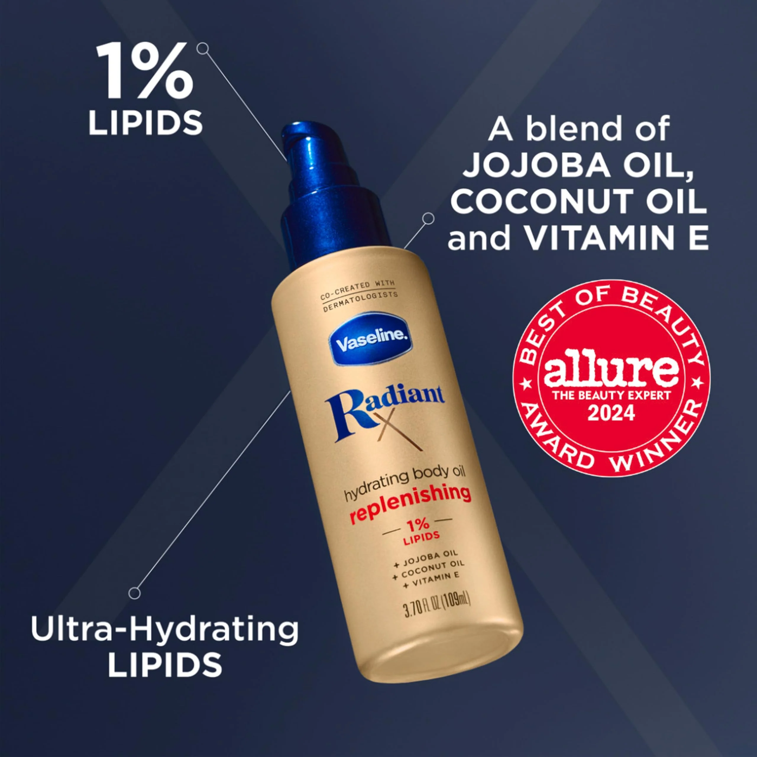 Vaseline Radiant X Replenishing and Hydrating Body Oil with 1% Lipids, Jojoba Oil, Coconut Oil, & Vitamin E 3.7 oz - Image 8