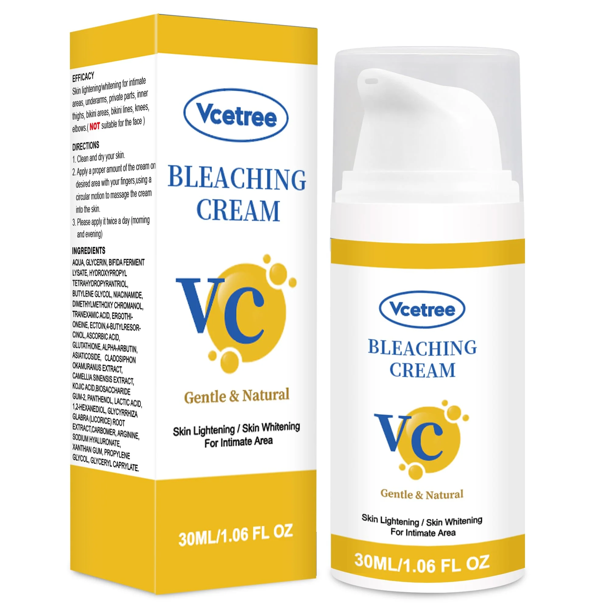 Vcetree Skin Bleaching Cream Skin Lightening for Body Intimate Areas, Private Parts, Underarm, Knees, Elbows, Inner Thigh, Bikini Area, Whitening Cream Dark Spot Remover For Intimate Areas (1FL OZ) - Image 2