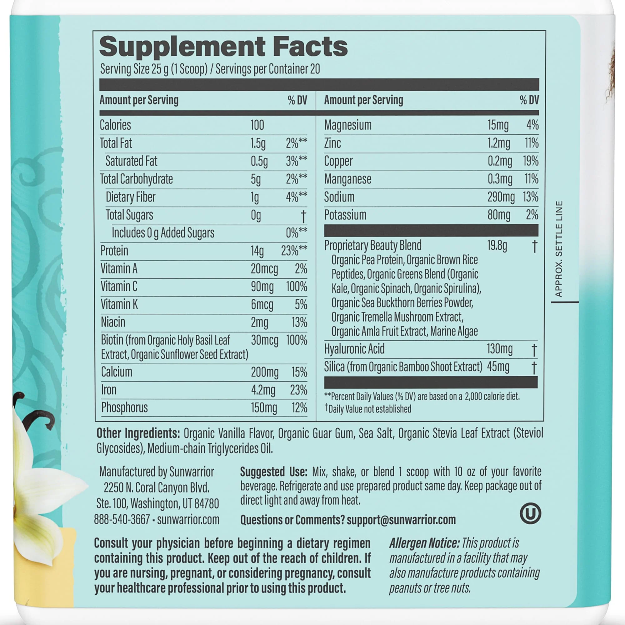 Vegan Collagen Protein Powder Plant-based | Hyaluronic Acid Minerals Biotin Soy Free Dairy Free Gluten Free NON-GMO | Vanilla 20 Servings | Collagen Building Peptides by Sunwarrior - Image 7
