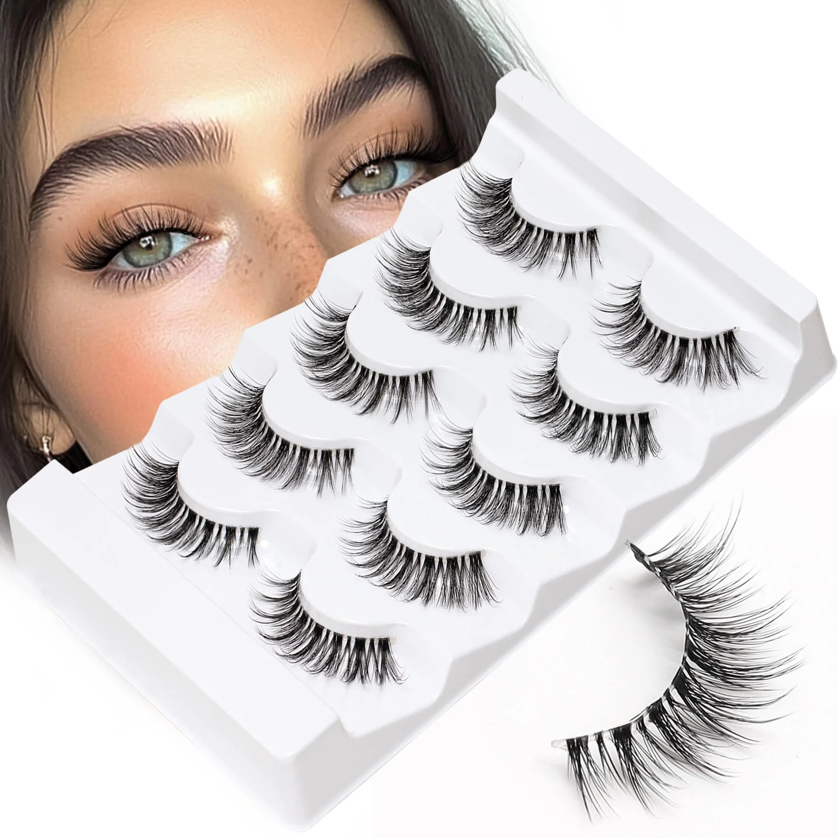 Veleasha Lashes Wispy False Eyelashes 100% Handmade Eyelashes Natural Look Fake Lashes Lightweight Lashes with Soft Clear Band 5 Pairs Pack (G2) - Image 2