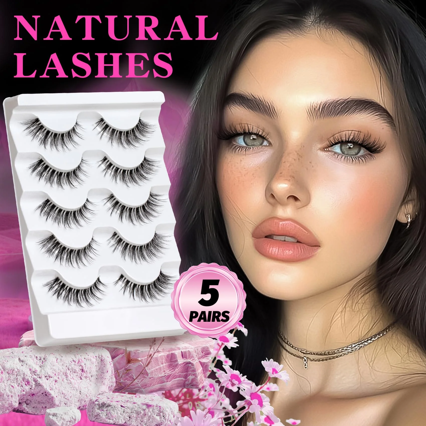Veleasha Lashes Wispy False Eyelashes 100% Handmade Eyelashes Natural Look Fake Lashes Lightweight Lashes with Soft Clear Band 5 Pairs Pack (G2) - Image 3