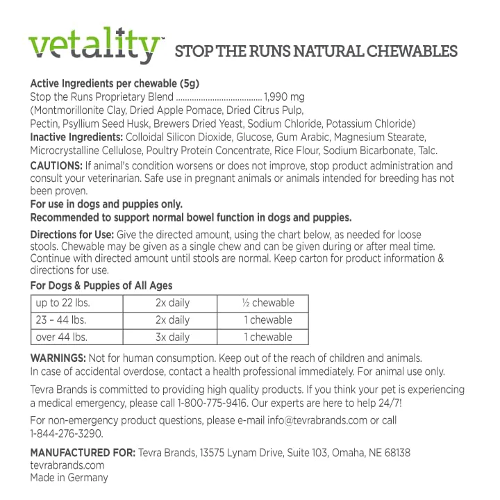 Vetality Stop The Runs | Dog Anti Diarrhea Medicine | 6 Count Chewable | Chicken Flavor - Image 2