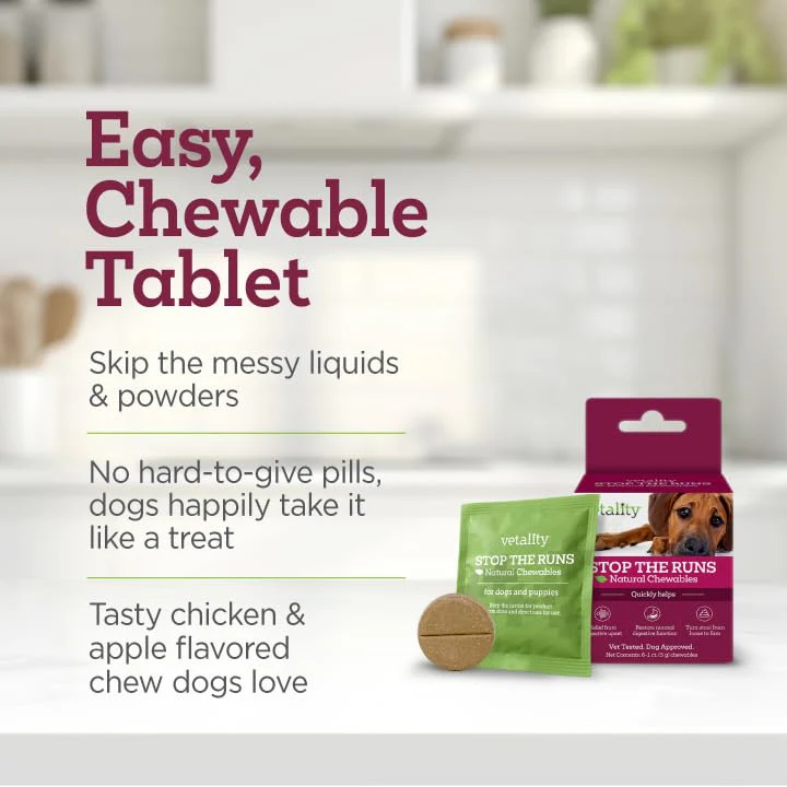 Vetality Stop The Runs | Dog Anti Diarrhea Medicine | 6 Count Chewable | Chicken Flavor - Image 5
