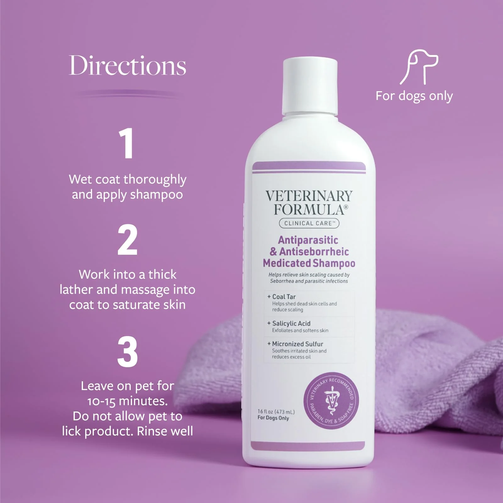 Veterinary Formula Clinical Care Antiparasitic & Antiseborrheic Medicated Dog Shampoo, 16 oz – Paraben, Dye, Soap Free – Hydrating and Antifungal Shampoo for Dogs, White - Image 4
