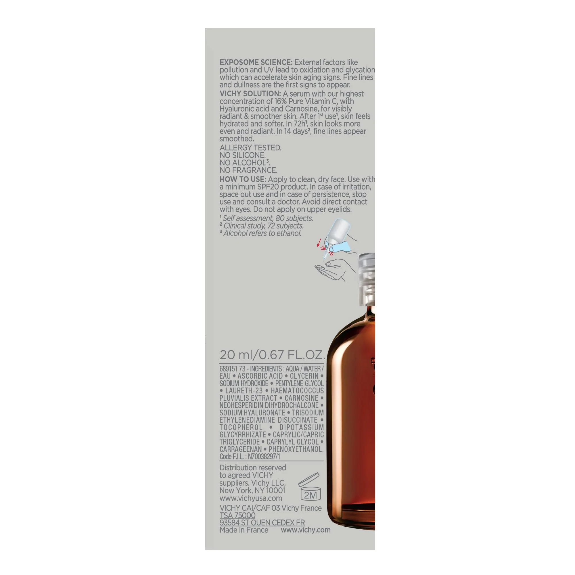 Vichy LiftActiv Vitamin C Serum For Face, Brightening Serum With 16% Pure Vitamin C + Hyaluronic Acid + Vitamin E, Improves Radiance & Firmness, Anti Aging, Protects Skin From Discoloration - Image 3
