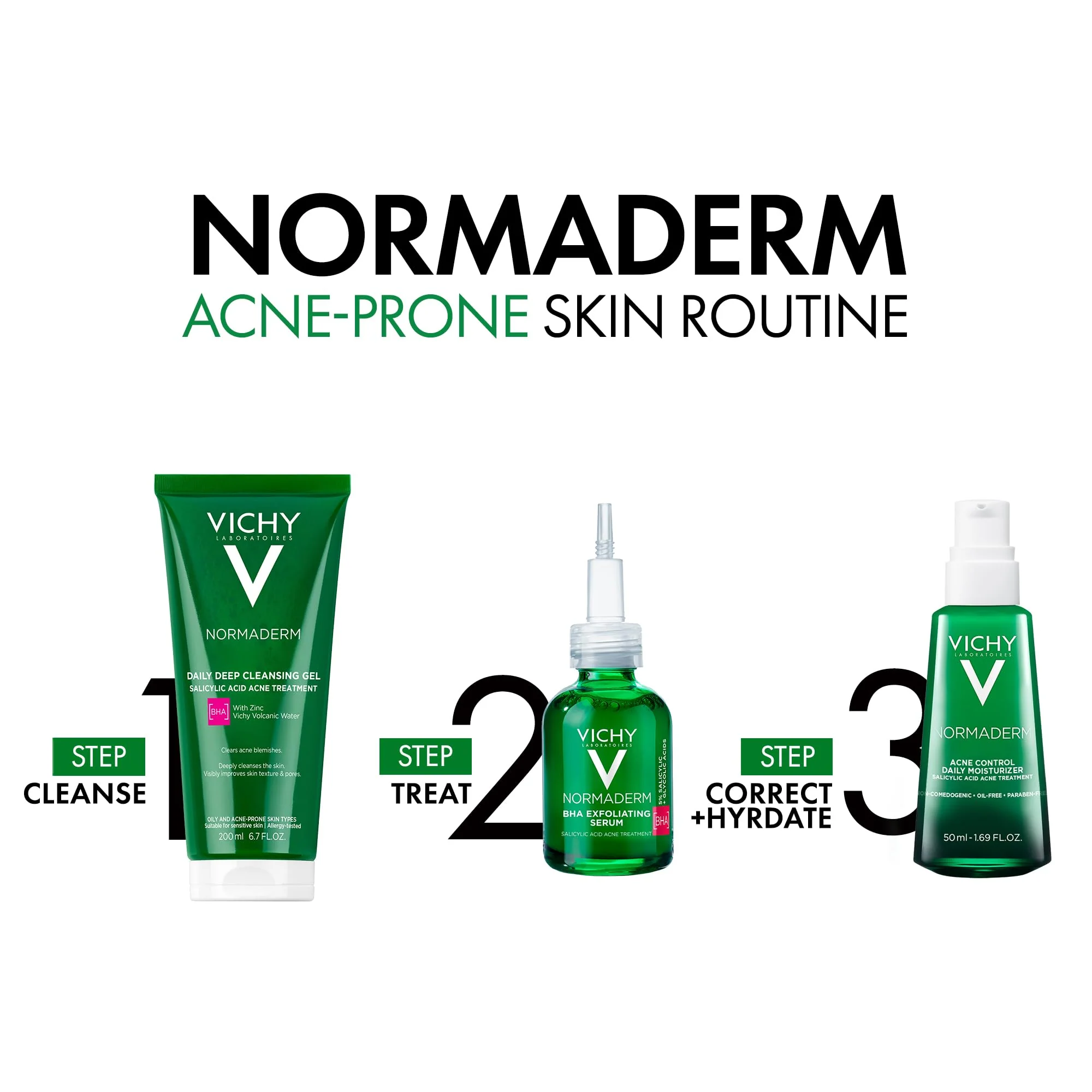 VICHY Normaderm Acne Control Daily Moisturizer, Oil Free Acne Moisturizer For Face, Max Strength 2% Salicylic Acid + Hyaluronic Acid + Vitamin C, Targets Blackheads, Blemishes & Enlarged Pores - Image 6