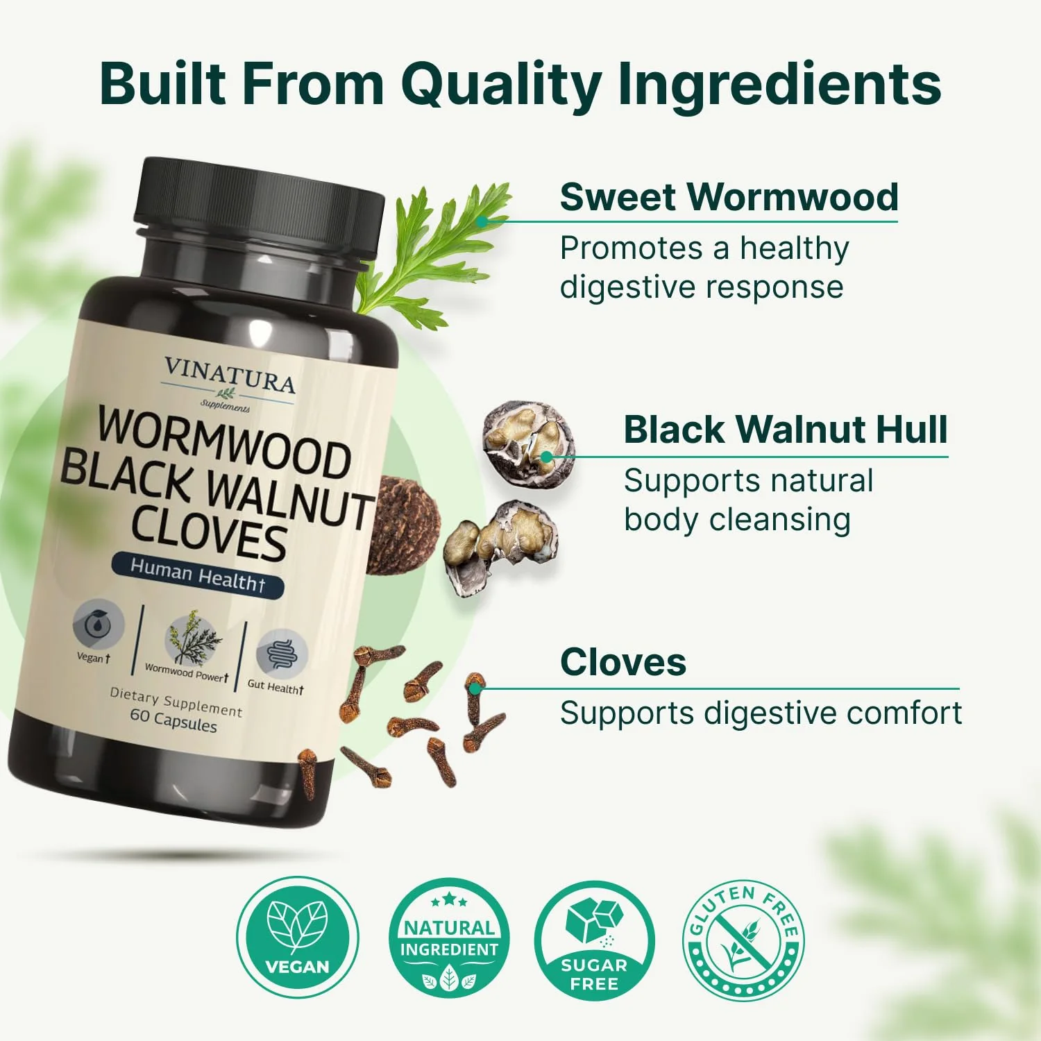 VINATURA Wormwood Black Walnut Clove Capsules - Cleanse, Detox, Intestinal Guard Formula Supplement for Humans, with Wormwood herb, Black Walnut Extract Combination, 60 Capsules - Image 14