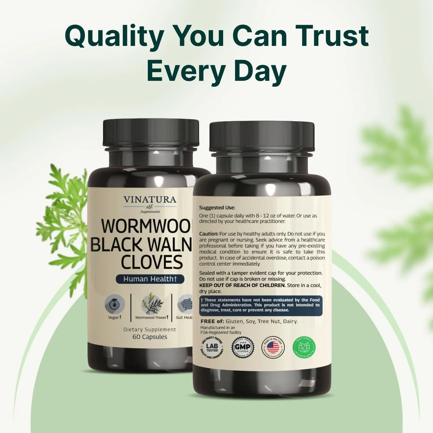 VINATURA Wormwood Black Walnut Clove Capsules - Cleanse, Detox, Intestinal Guard Formula Supplement for Humans, with Wormwood herb, Black Walnut Extract Combination, 60 Capsules - Image 18