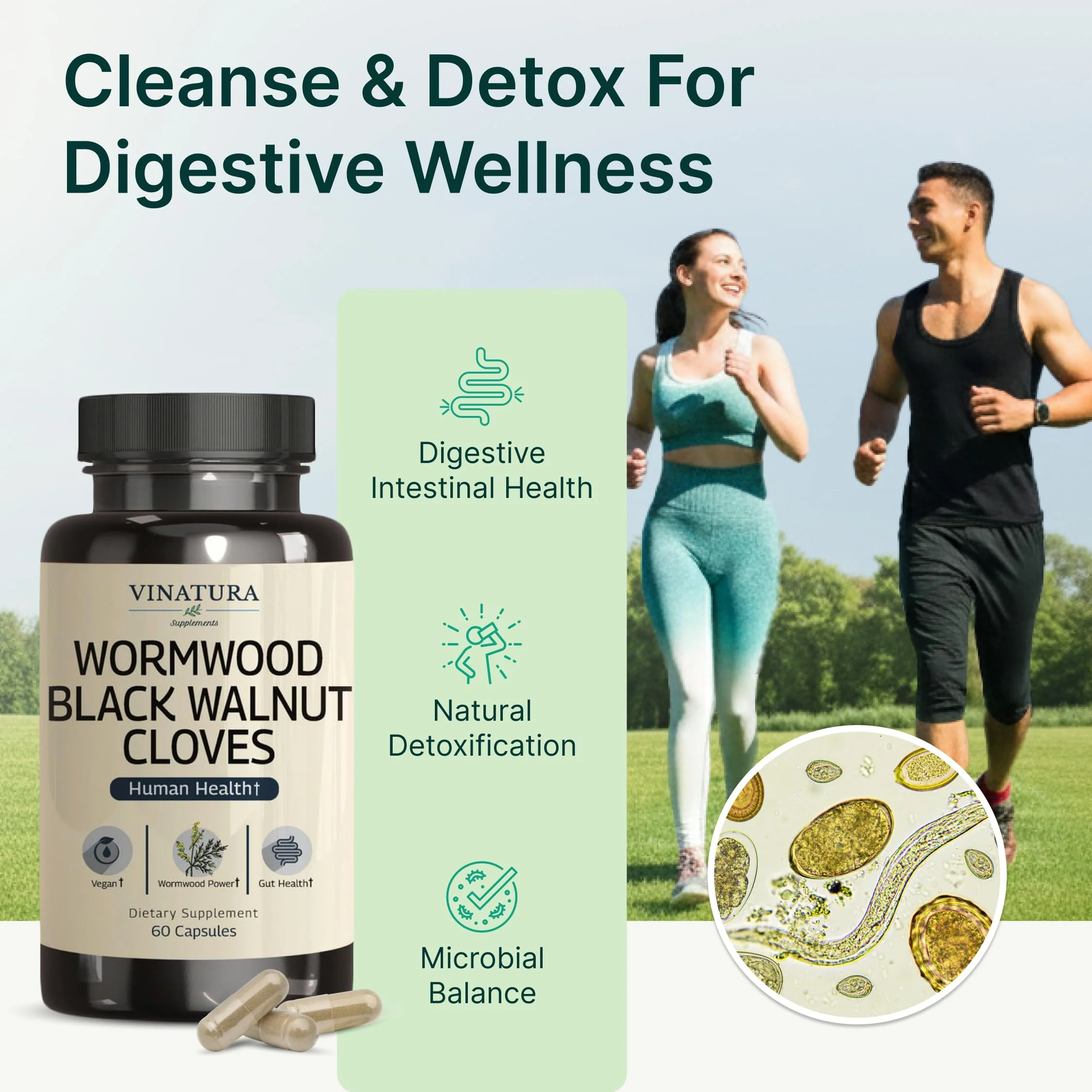 VINATURA Wormwood Black Walnut Clove Capsules - Cleanse, Detox, Intestinal Guard Formula Supplement for Humans, with Wormwood herb, Black Walnut Extract Combination, 60 Capsules - Image 23