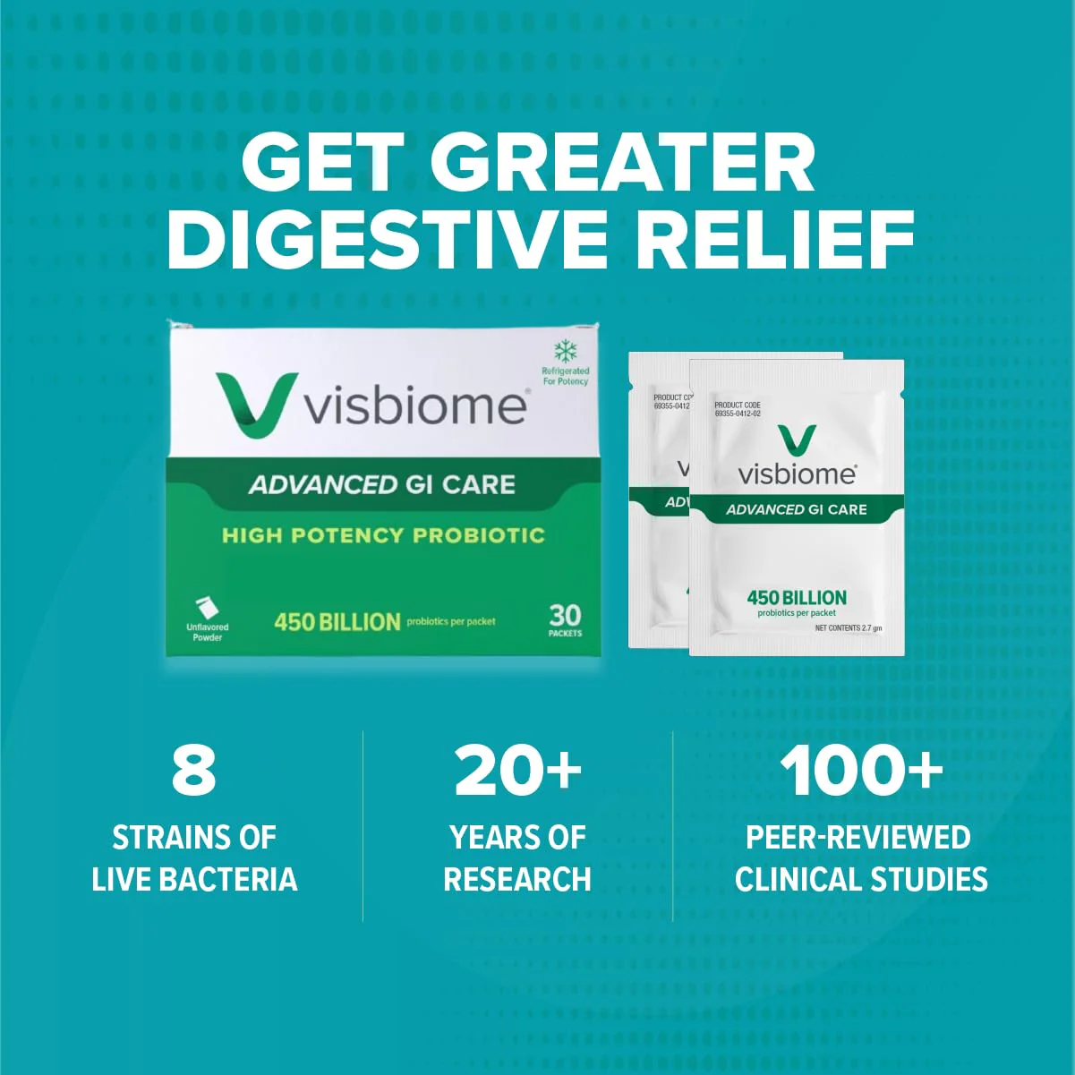 Visbiome® Advanced GI Care - High Potency Probiotic 450 Billion Strength - 30 Packets Unflavored Powder - Original De Simone Formulation - Shipped Cold in Recyclable Cooler with Temperature Monitor. - Image 2
