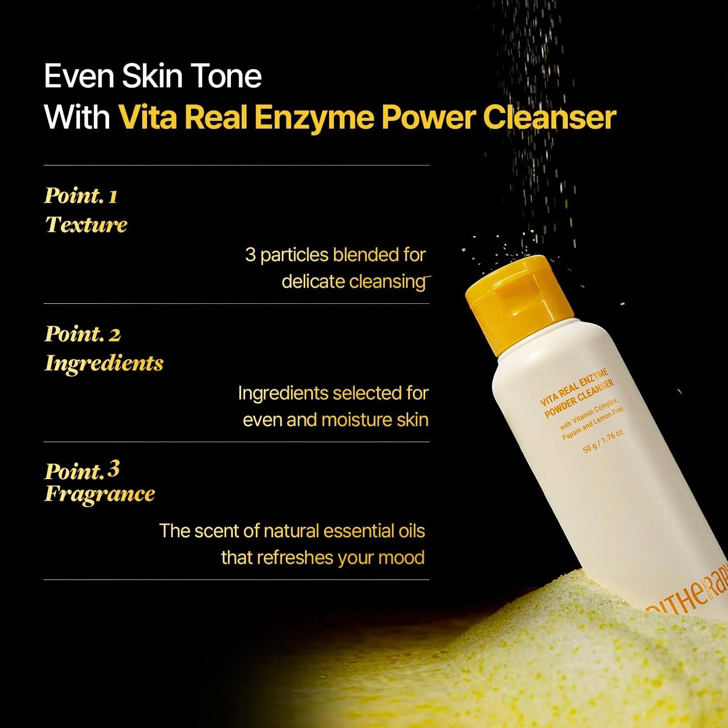 Vita Real Enzyme Powder Cleanser - Gentle Exfoliating Face Wash for Normal to Sensitive Skin - Hydrating Facial Oil Cleanser with Vitamin & Papain Enzyme - Lemon Peel for Dead Skin Cells - 1.76 oz - Image 3