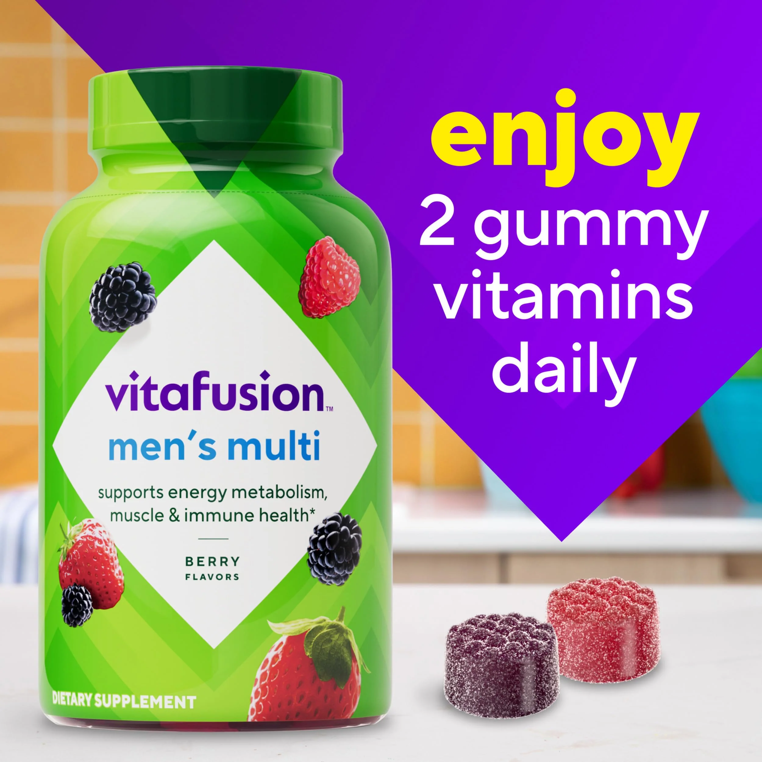 vitafusion Adult Gummy Vitamin Supplement for Men, Berry Flavored, A, C, D, E, B6, B12, Daily, 120 Count, 60 Day Supply - Image 11