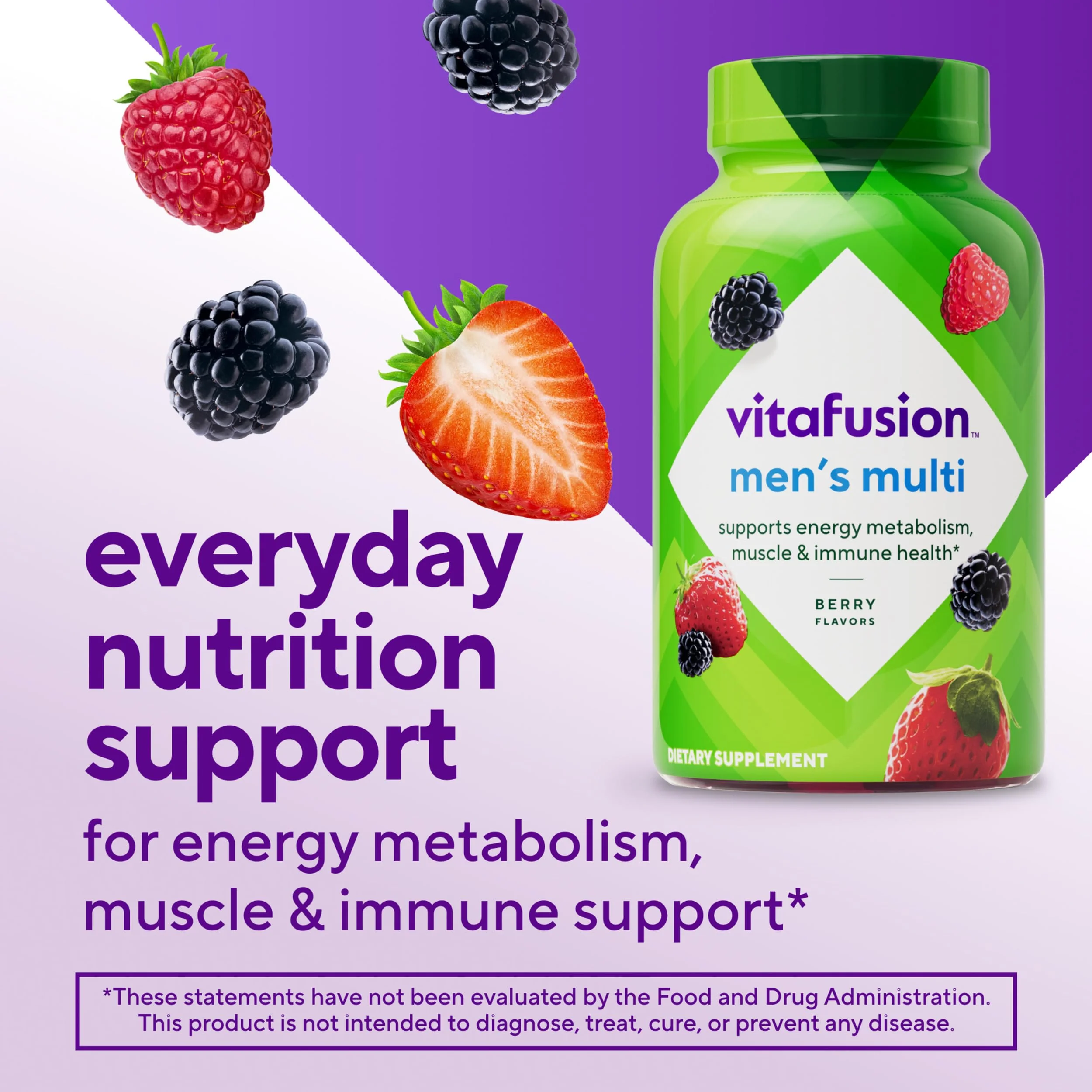 vitafusion Adult Gummy Vitamin Supplement for Men, Berry Flavored, A, C, D, E, B6, B12, Daily, 120 Count, 60 Day Supply - Image 18
