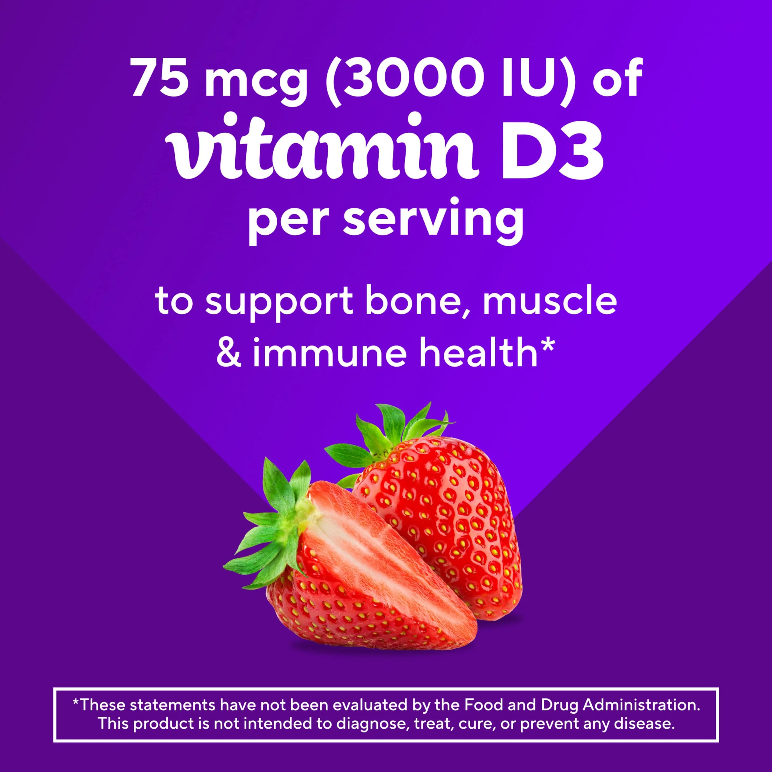 vitafusion Extra Strength Vitamin D3 Gummy, Strawberry Flavored Bone and Immune System Support (1) 120 Count - Image 6