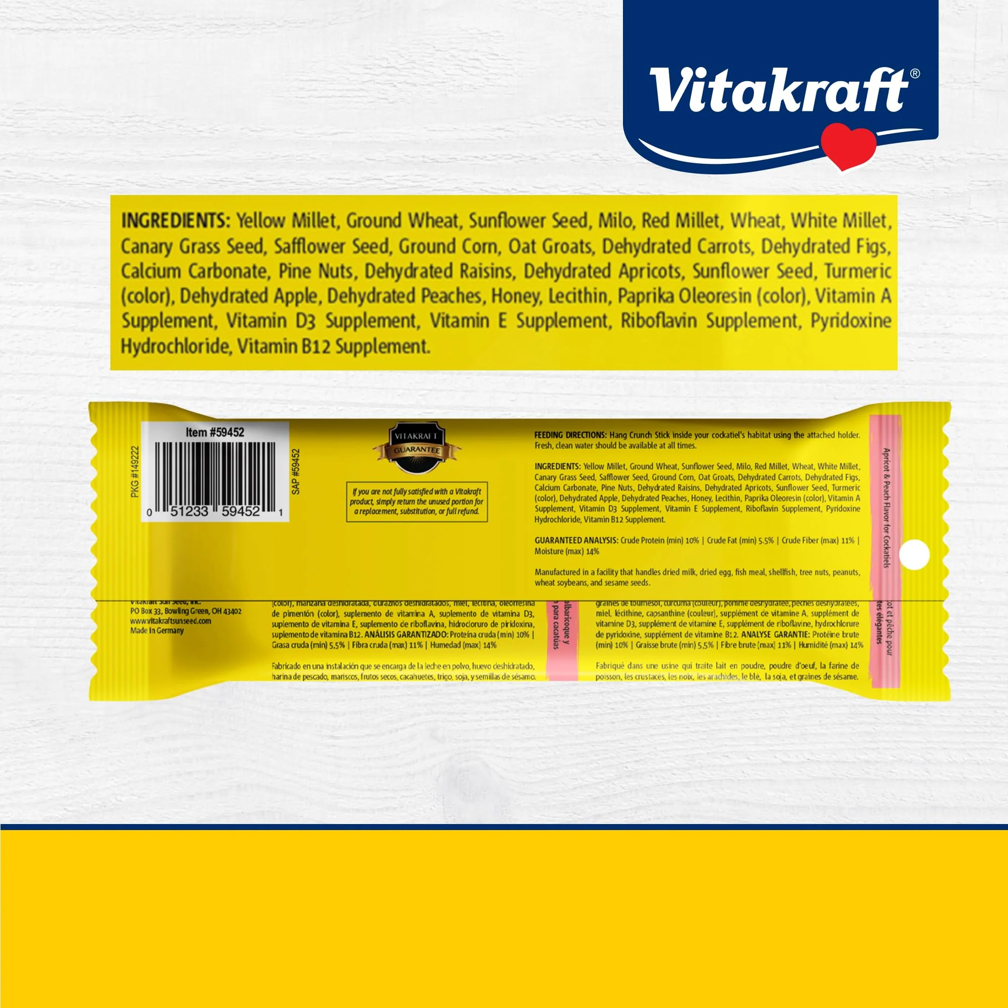 Vitakraft Crunch Sticks Cockatiel Treat Apricot Peach Flavor - Triple Baked Long Lasting Bird Treats with Natural Wood Chew Center for Beak Health and Enrichment - 3.5 oz. - Image 3
