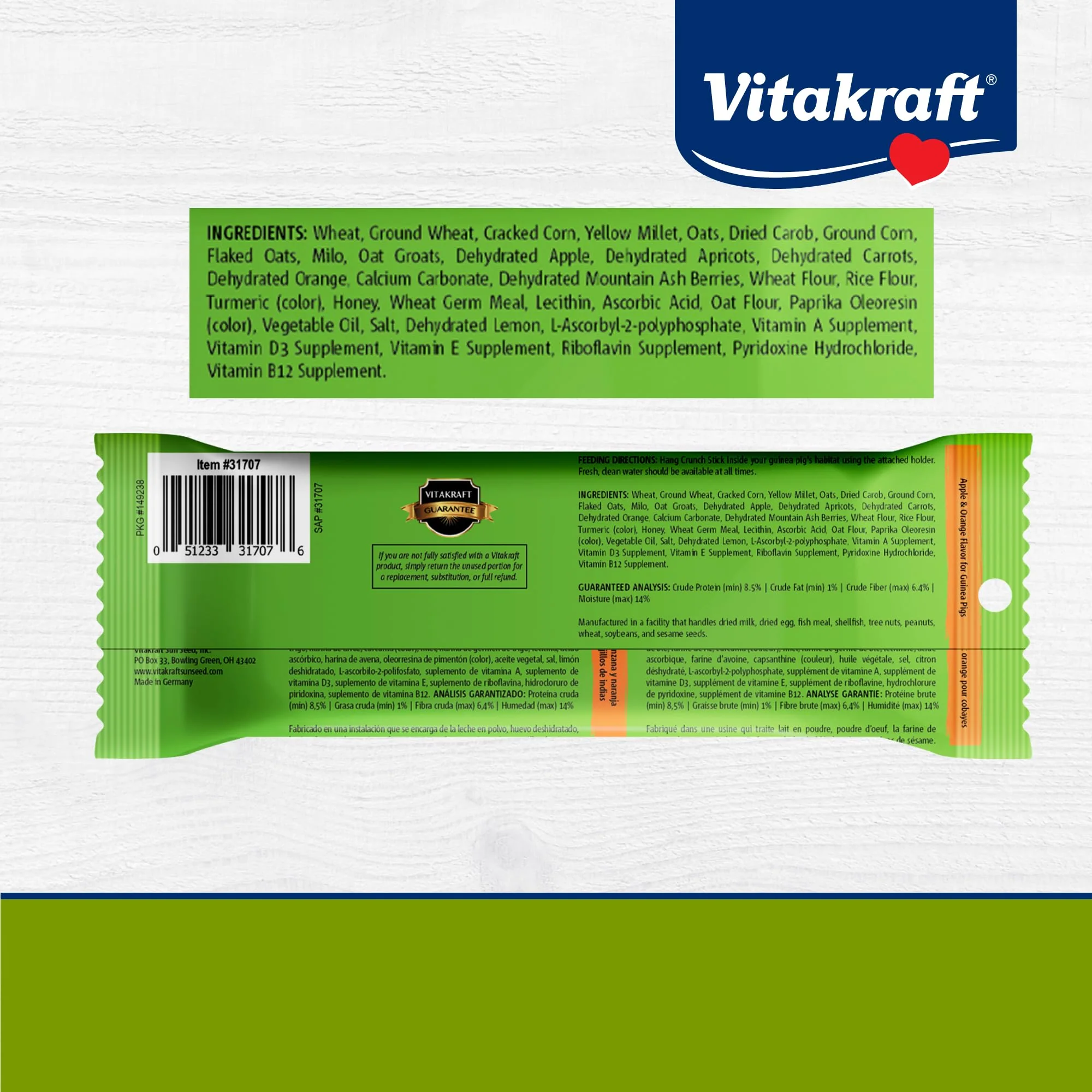 Vitakraft Crunch Sticks Guinea Pig Treat - Apple and Orange Flavor – Triple Baked for Extra Crunch – Natural Wood Chew Center with Cage Clip Holder – Added Vitamins and Minerals – 2 Sticks - 3.5 Oz - Image 3