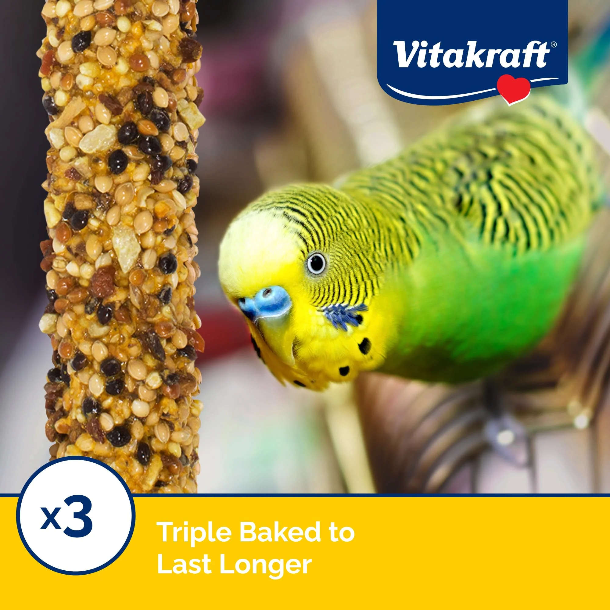 Vitakraft Crunch Sticks Parakeet Treat – 2 Sticks – Sesame and Banana Flavor - Triple Baked with Natural Wood Chew Center - Added Vitamins and Minerals with Cage Clip Holder - Image 6
