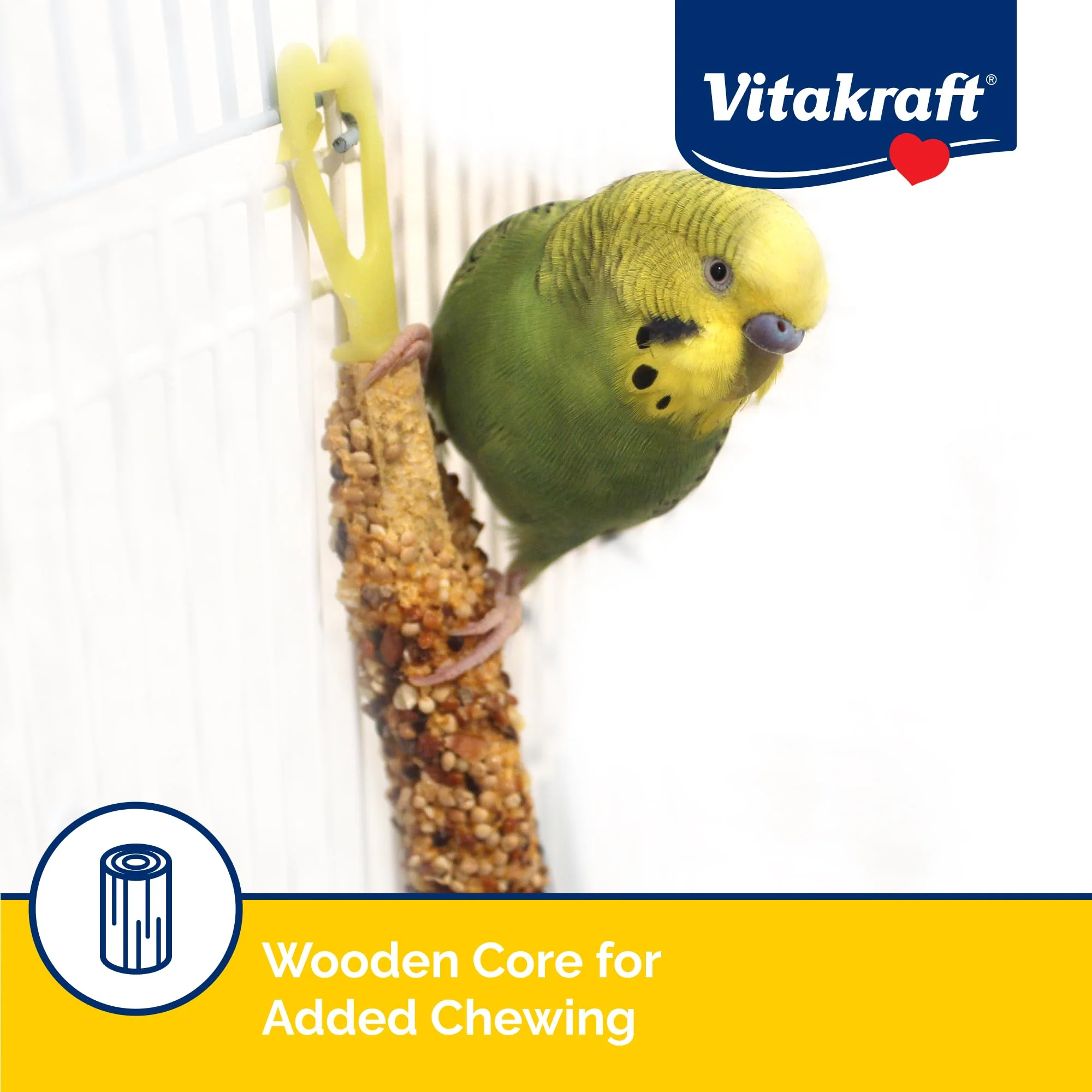 Vitakraft Crunch Sticks Parakeet Treats Golden Honey Flavor – Triple-Baked Snack with Vitamins A D3 E Riboflavin and B12 – Natural Wood Chew Center and Cage Clip Holder – Engaging 2 Stick Pack - Image 5