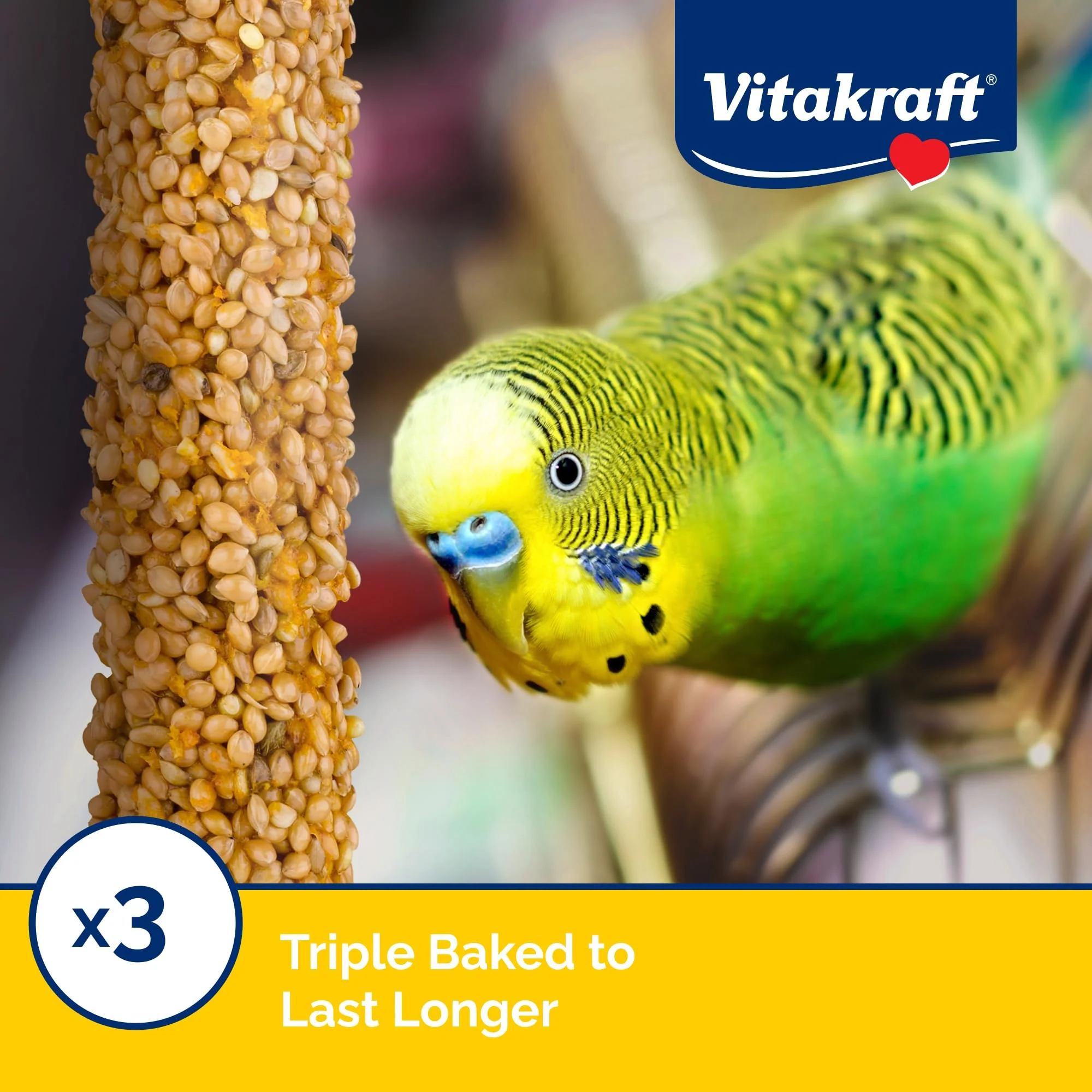 Vitakraft Crunch Sticks Parakeet Treats Golden Honey Flavor – Triple-Baked Snack with Vitamins A D3 E Riboflavin and B12 – Natural Wood Chew Center and Cage Clip Holder – Engaging 2 Stick Pack - Image 6
