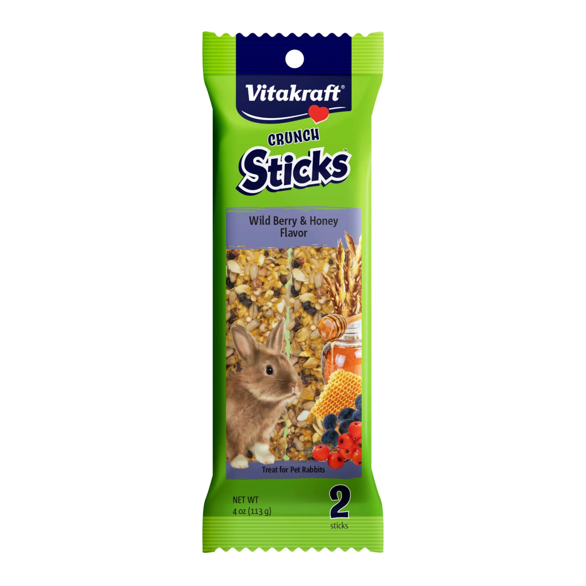 Vitakraft Crunch Sticks Rabbit Treat Wild Berry and Honey Flavor with Natural Grains and Honey Enriched with Essential Nutrients Baked on Wooden Stick to Encourage Chewing and Long Lasting Enjoyment
