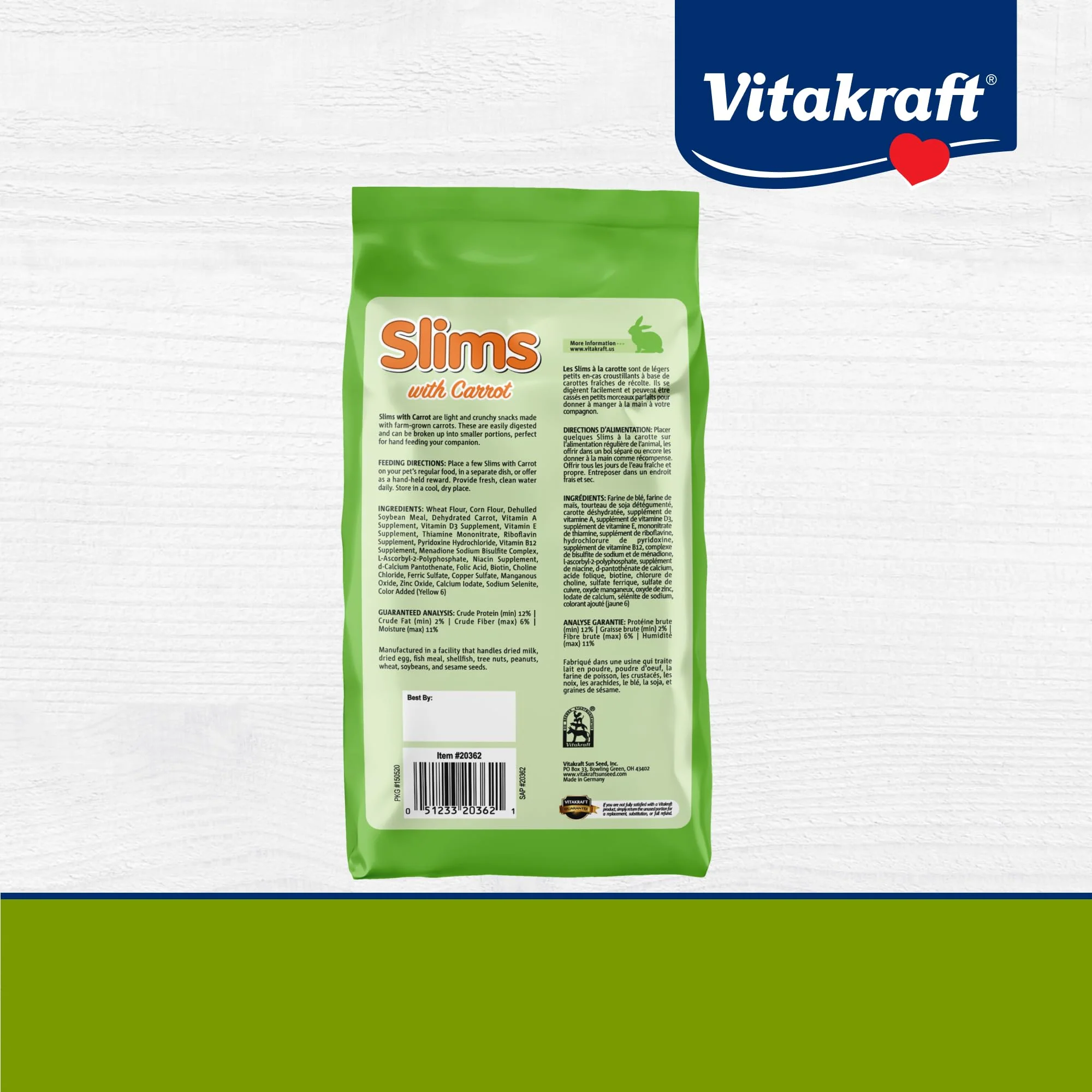 Vitakraft Slims Carrot Small Animal Treats – Light, Healthy Food Bites - Crispy Carrot Treats for Rabbits, Guinea Pigs, Hamsters & Chinchillas (10oz) - Image 3