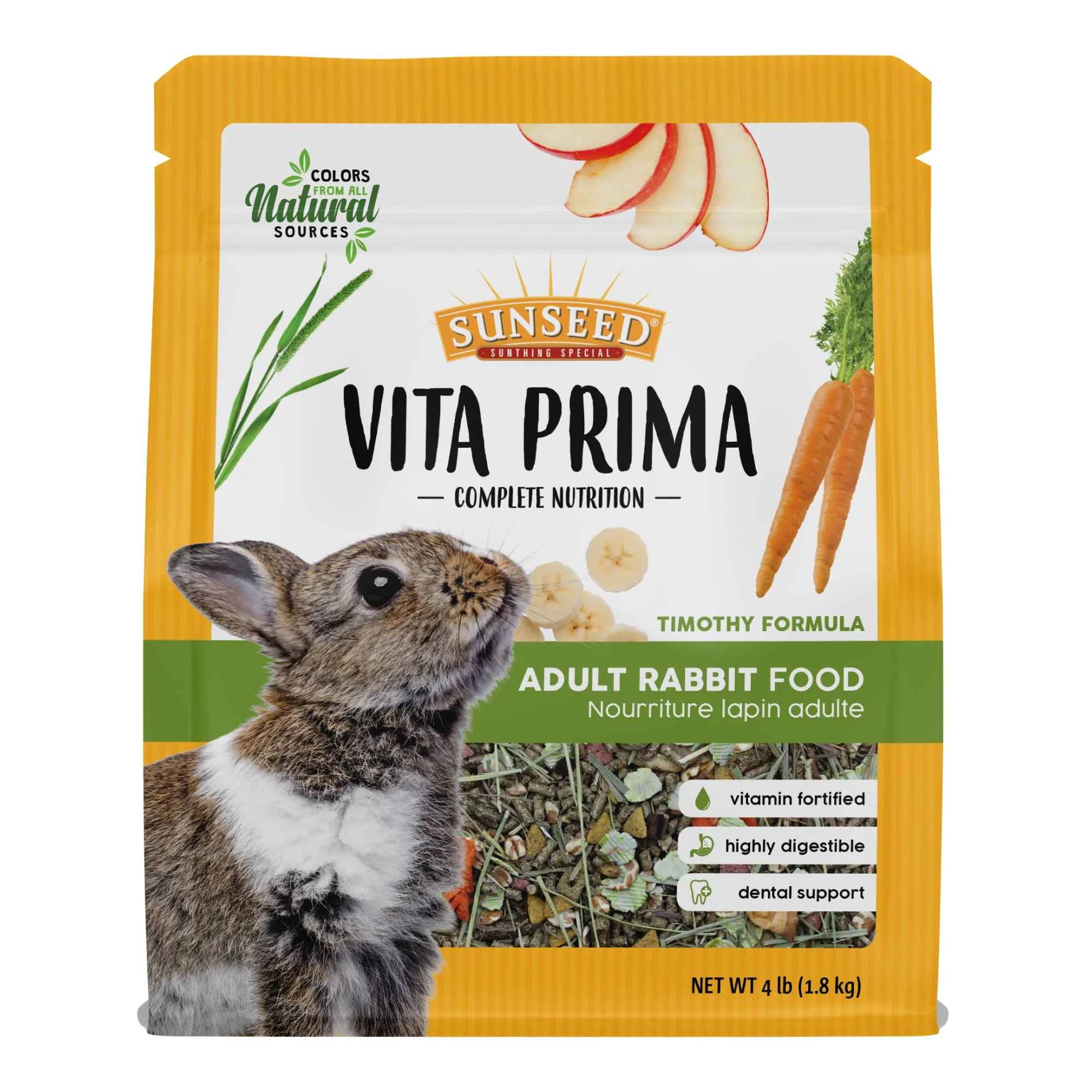 Vitakraft Sunseed Vita Prima Guinea Pig Food 4 lb Timothy Hay Pellet Blend with Vitamin C Ancient Grains Fruits Vegetables Wholesome Daily Nutrition
